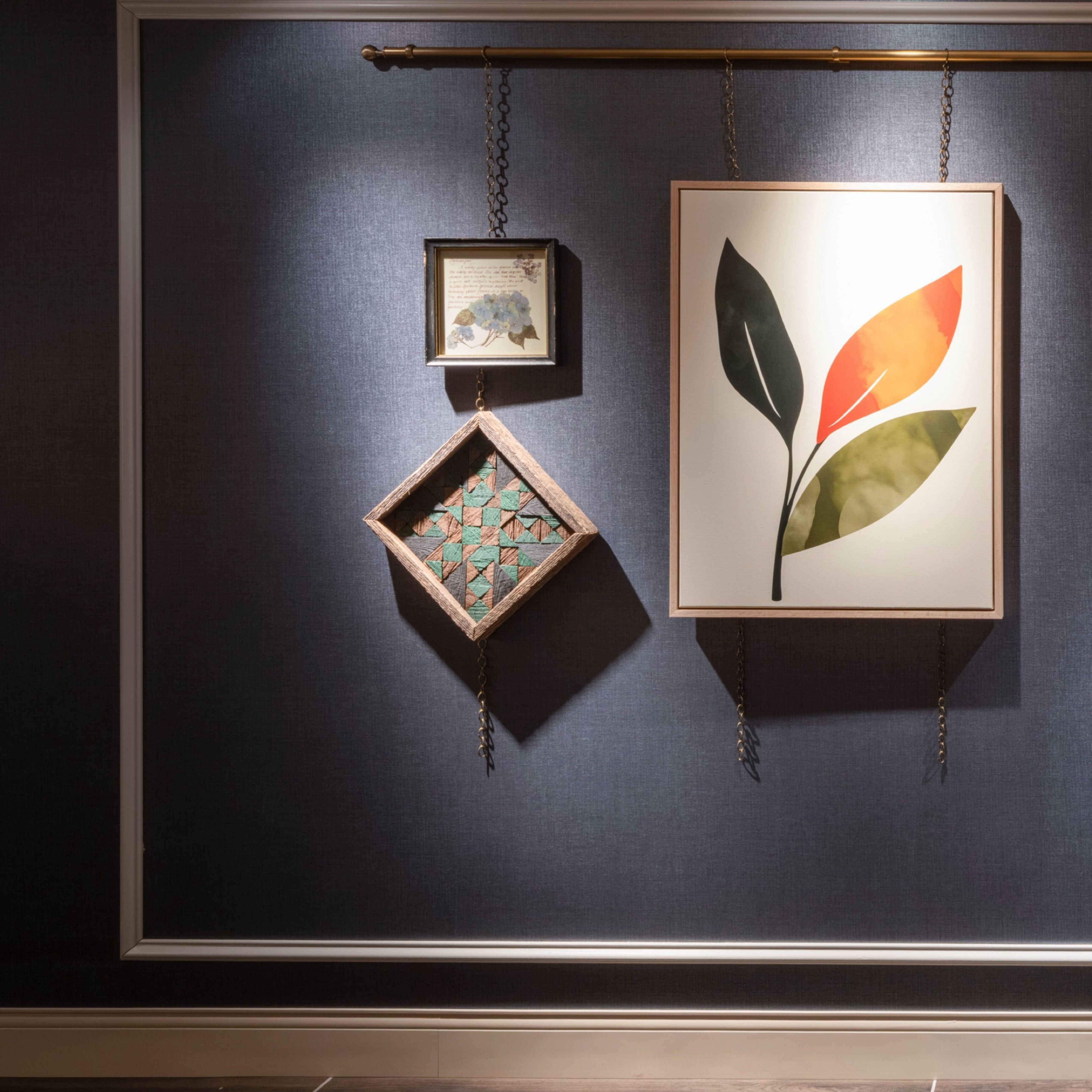 Framed artwork displayed on a dark hotel wall