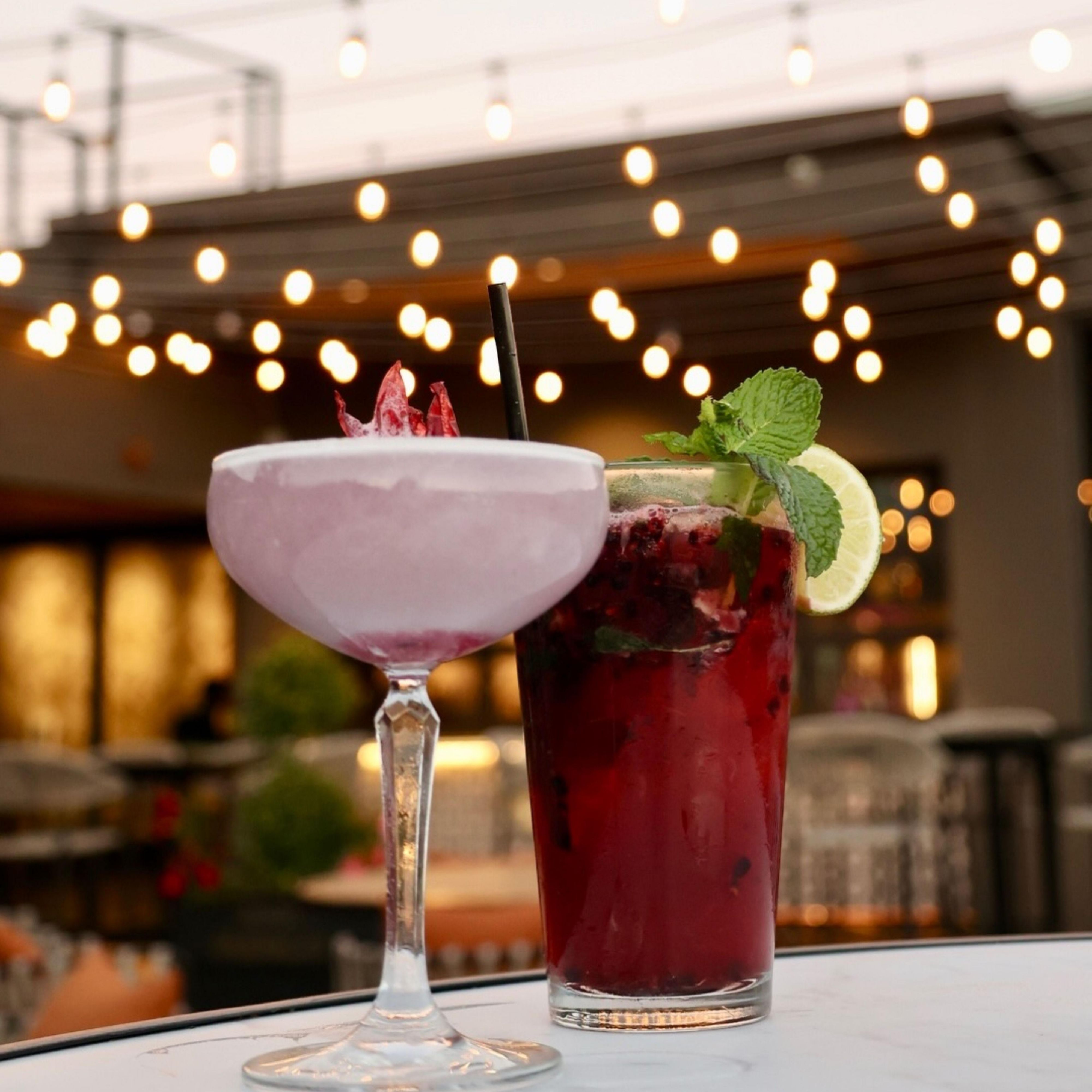 Colorful handcrafted cocktails displayed at the bar