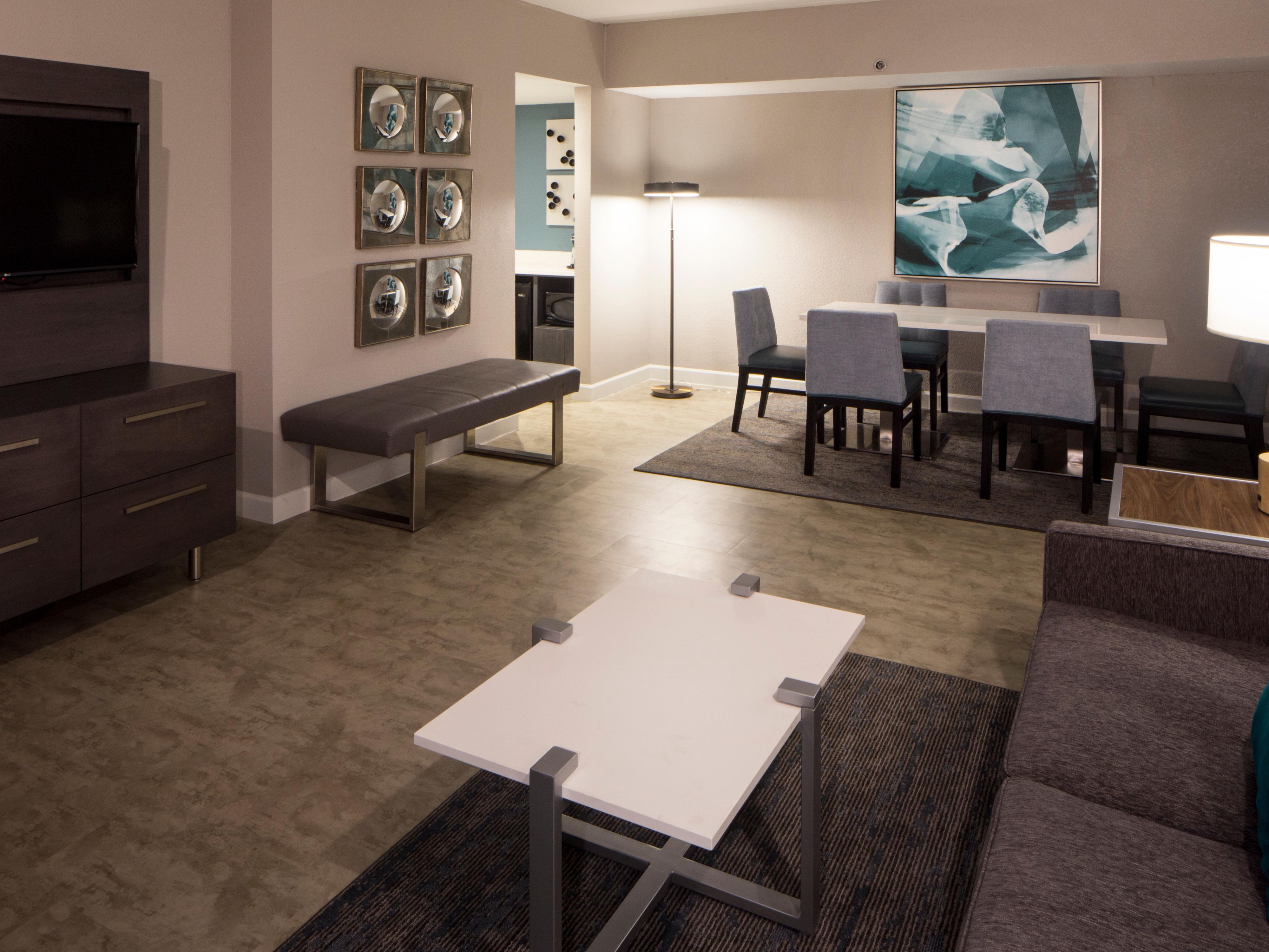 Recharge in your spacious suite with a separate living area.