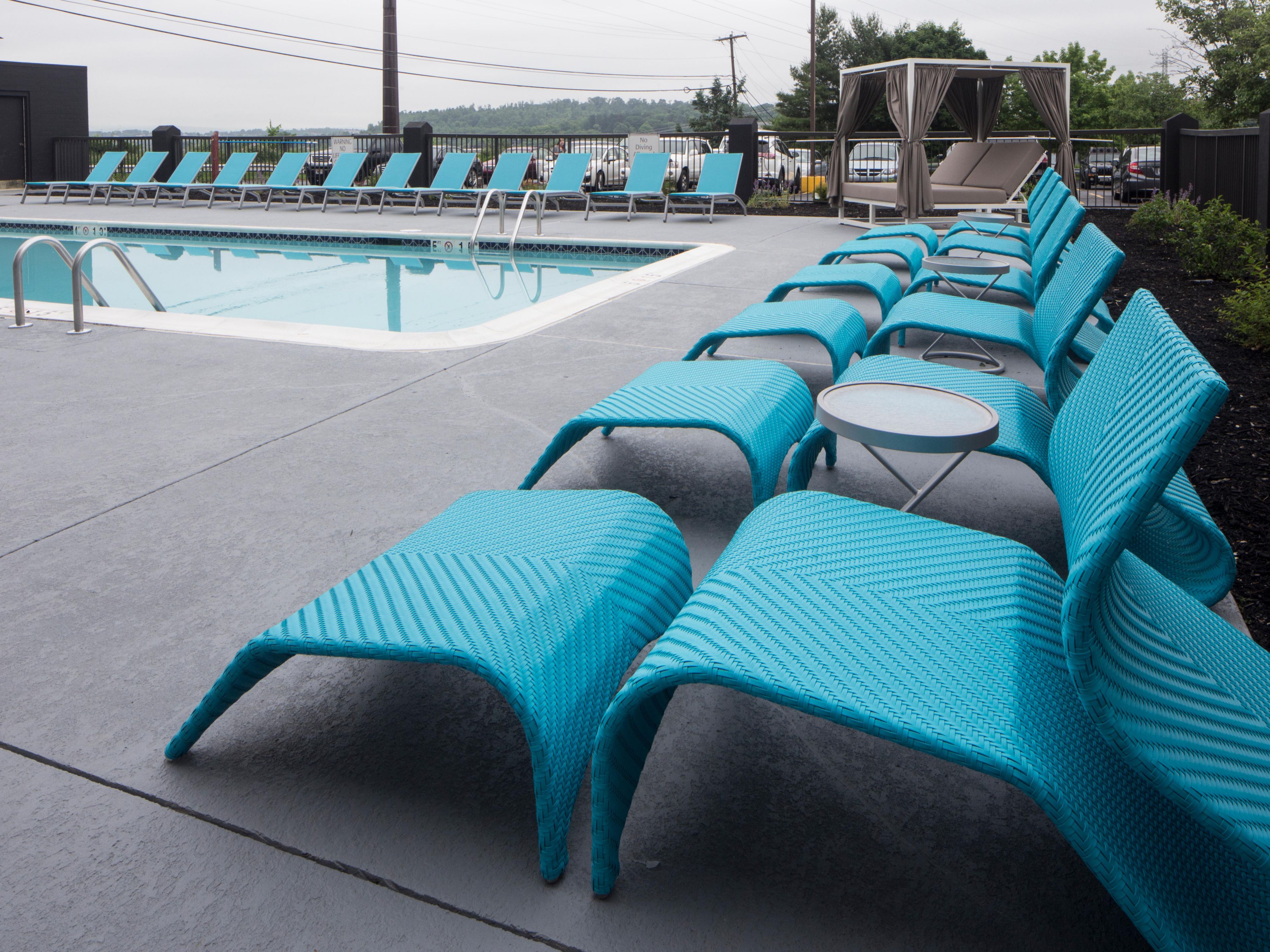 Lounge poolside or make a splash at our seasonal outdoor pool, the perfect place to unwind after a day of meetings or sightseeing. Sink into comfortable lounges and bask in the sun or socialize in the warm glow of our fire pits while you enjoy beverage service from 4:30 PM to 10:00 PM. Pool hours are 9:00 AM - 10:00 PM. 