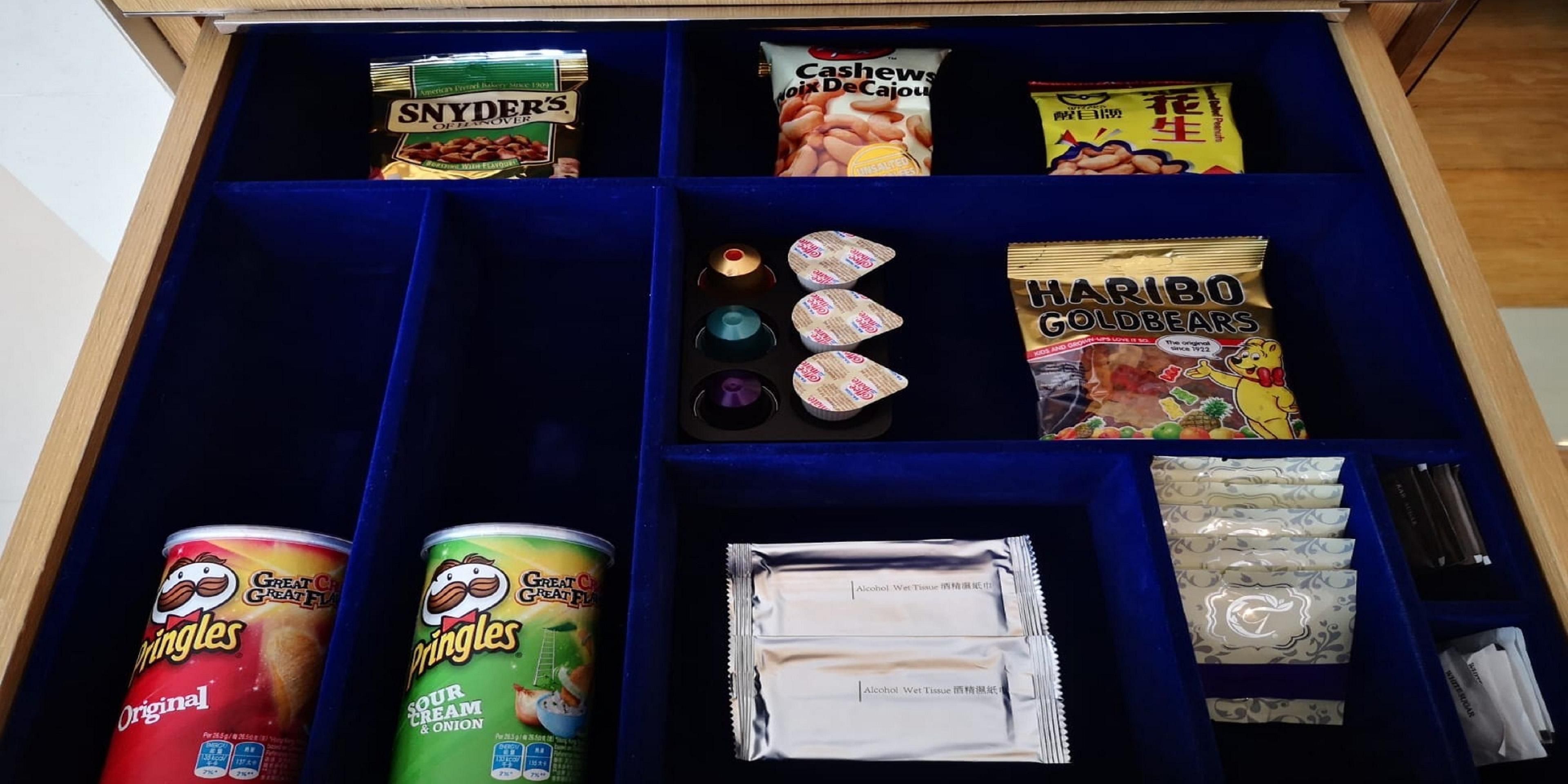 Stocked with a variety of snacks available in all guest rooms and 