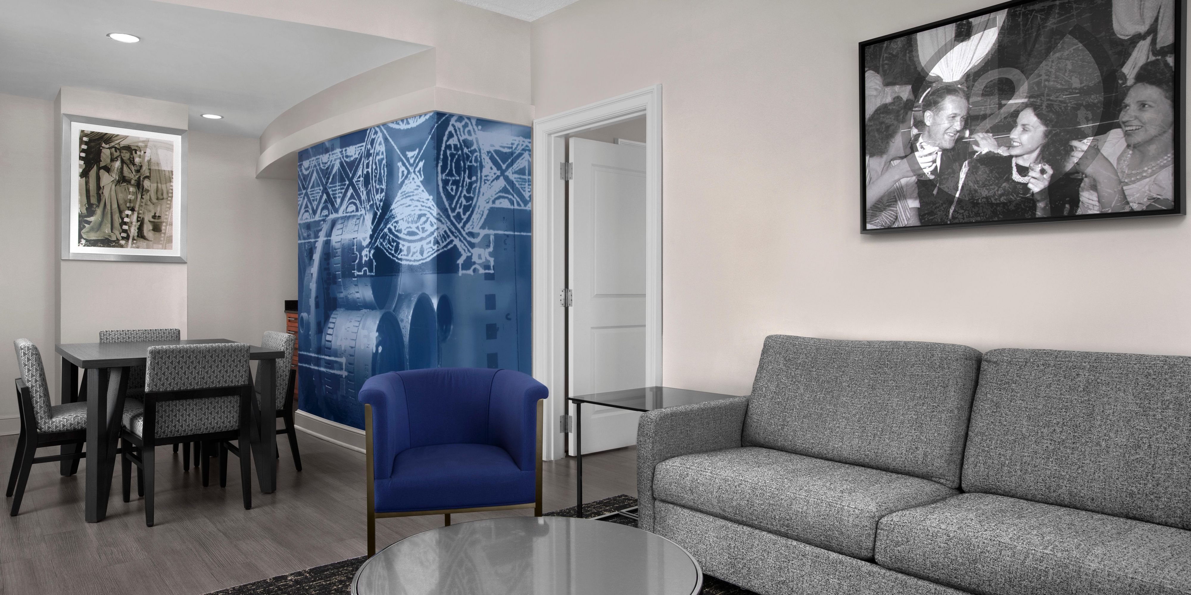 Our king suite offers a seating, dining and kitchen area.