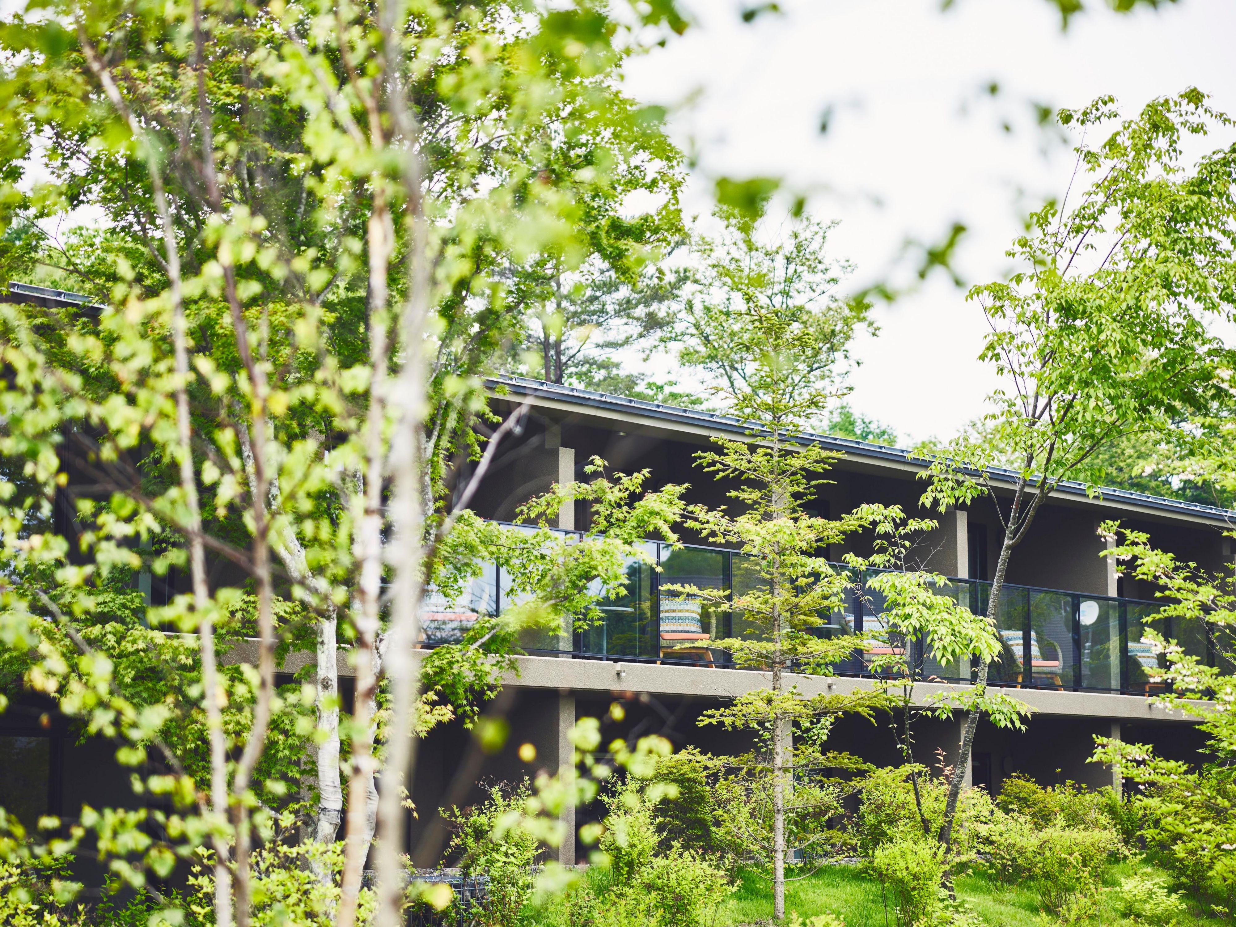 Guest room building surrounded by nature
