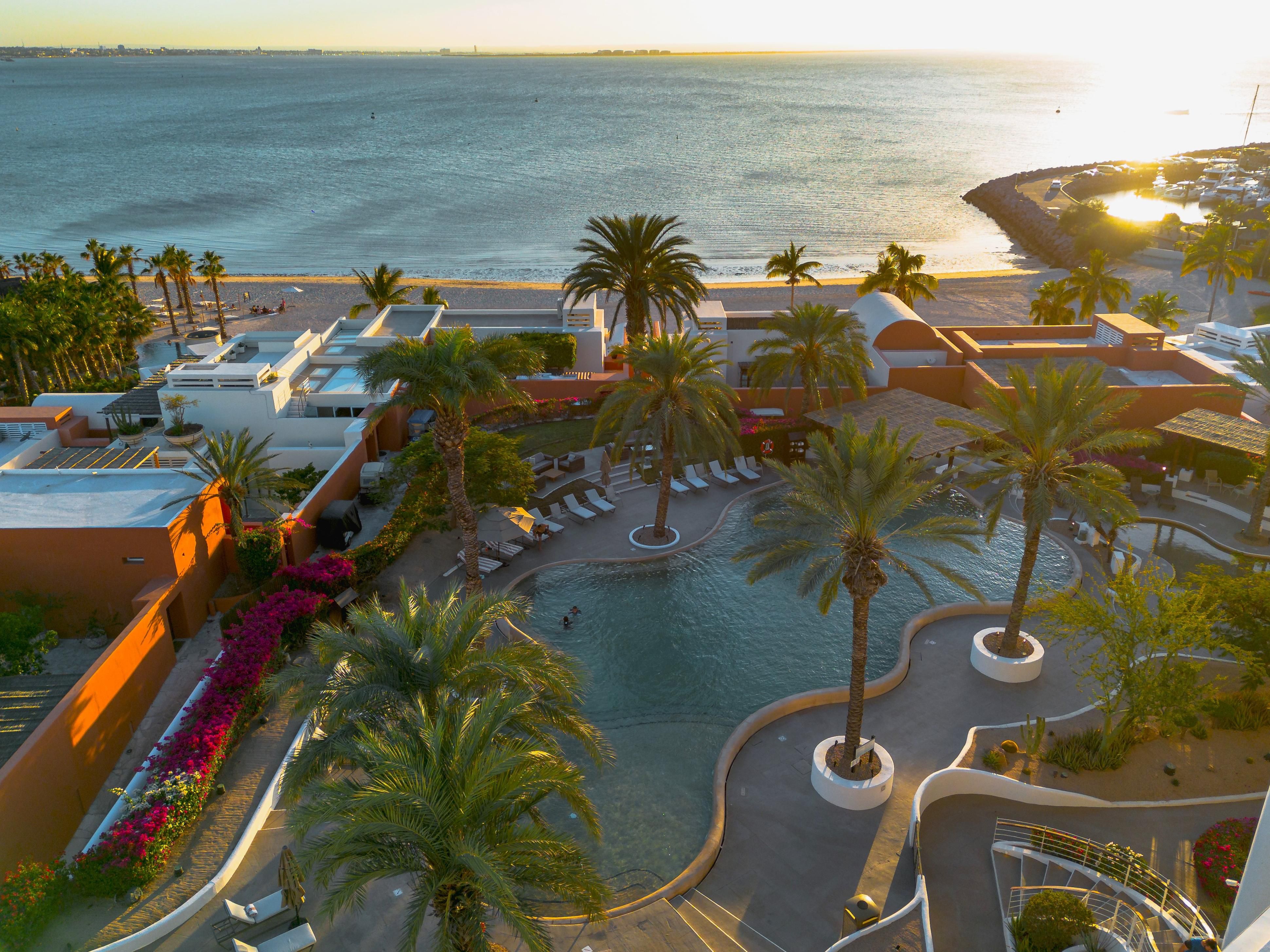 Aerial view of the outdoor pool at the Hotel Indigo La Paz Puerta Cortés