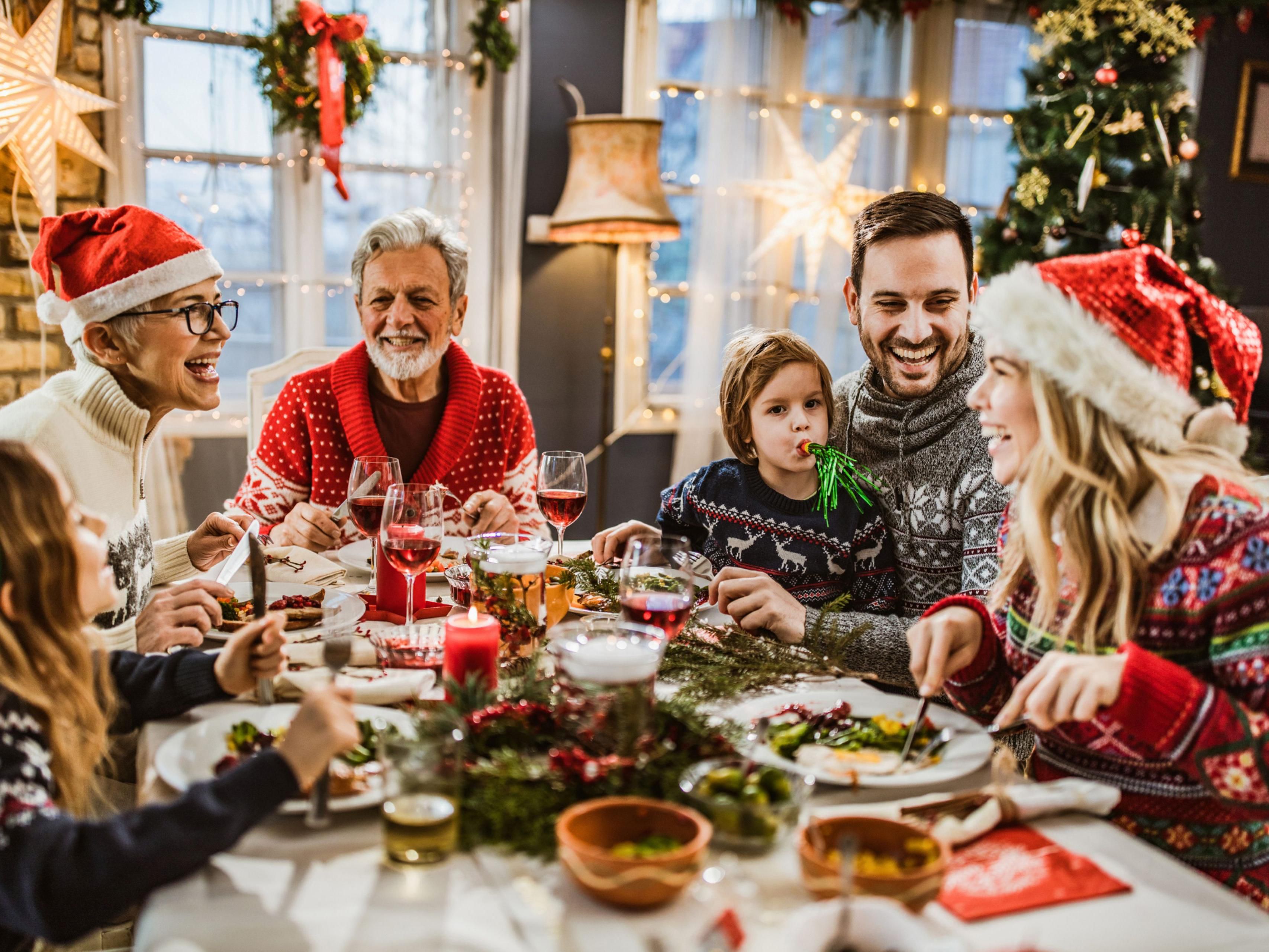 Family enjoying our Christmas dinner to-go.