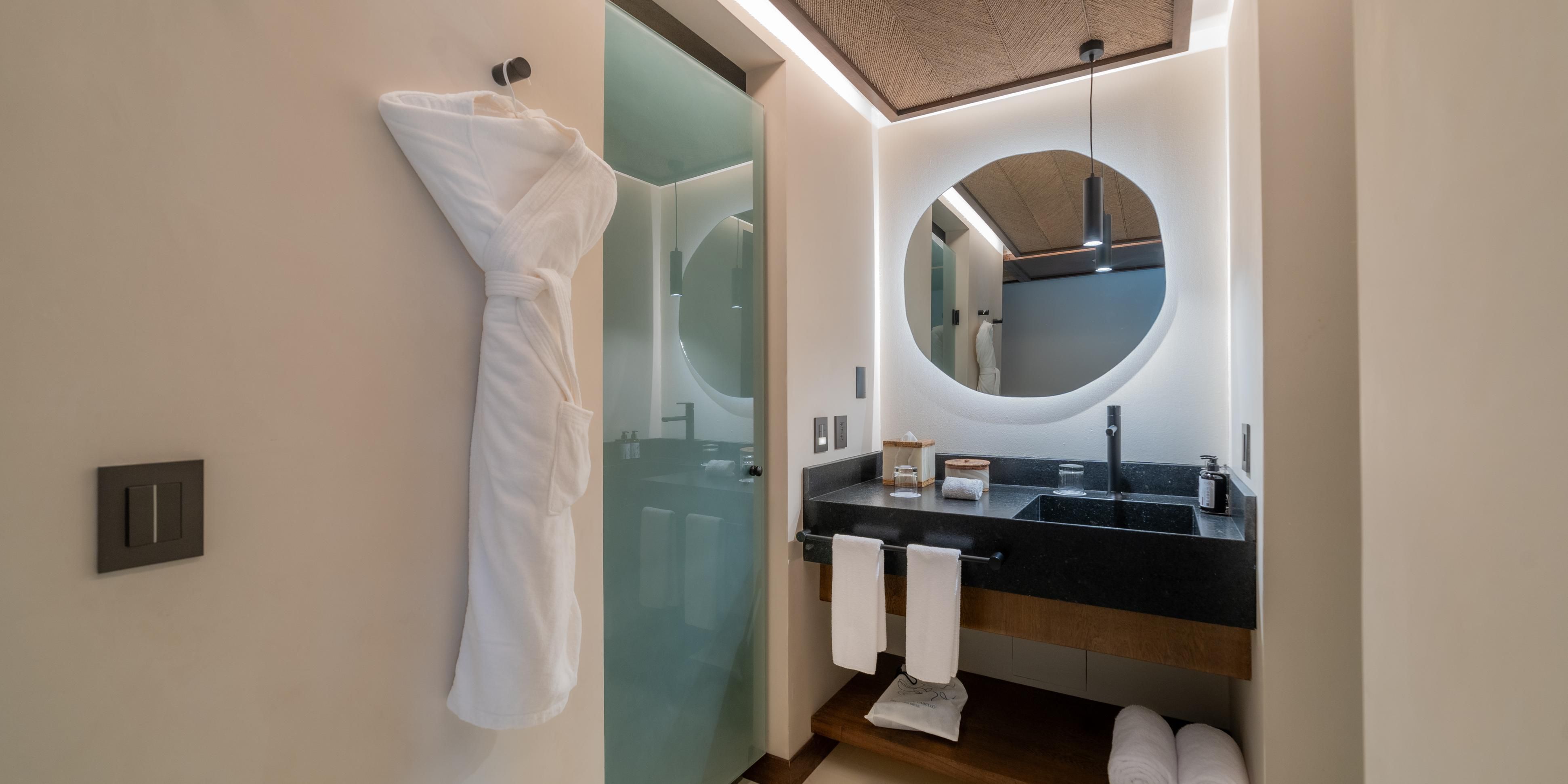 Relax in our clean & cozy Guest Bathroom.