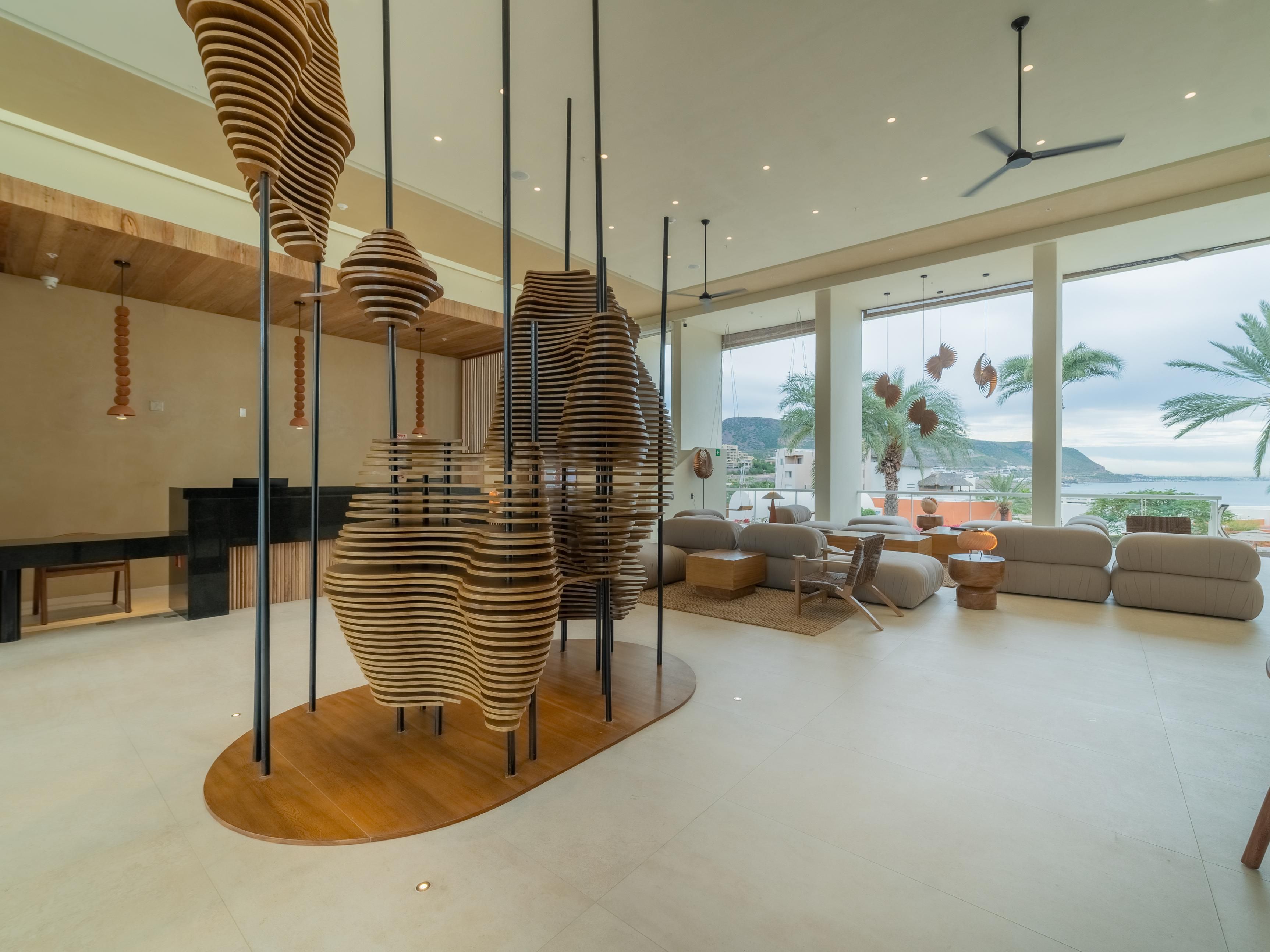 Our lobby welcomes you with fun, stylish art and furniture.