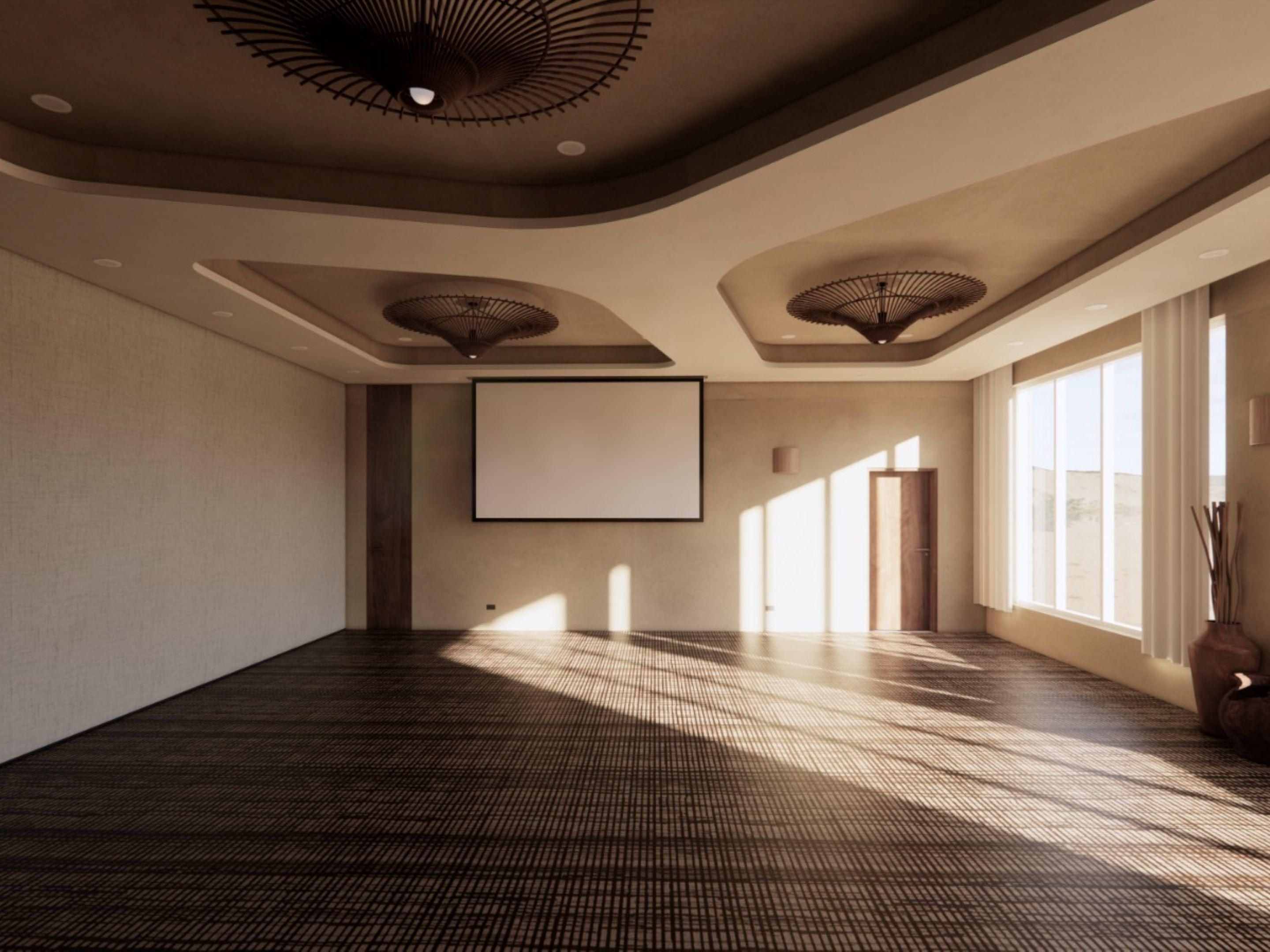 Sala de reuniones con pantalla para proyecciones