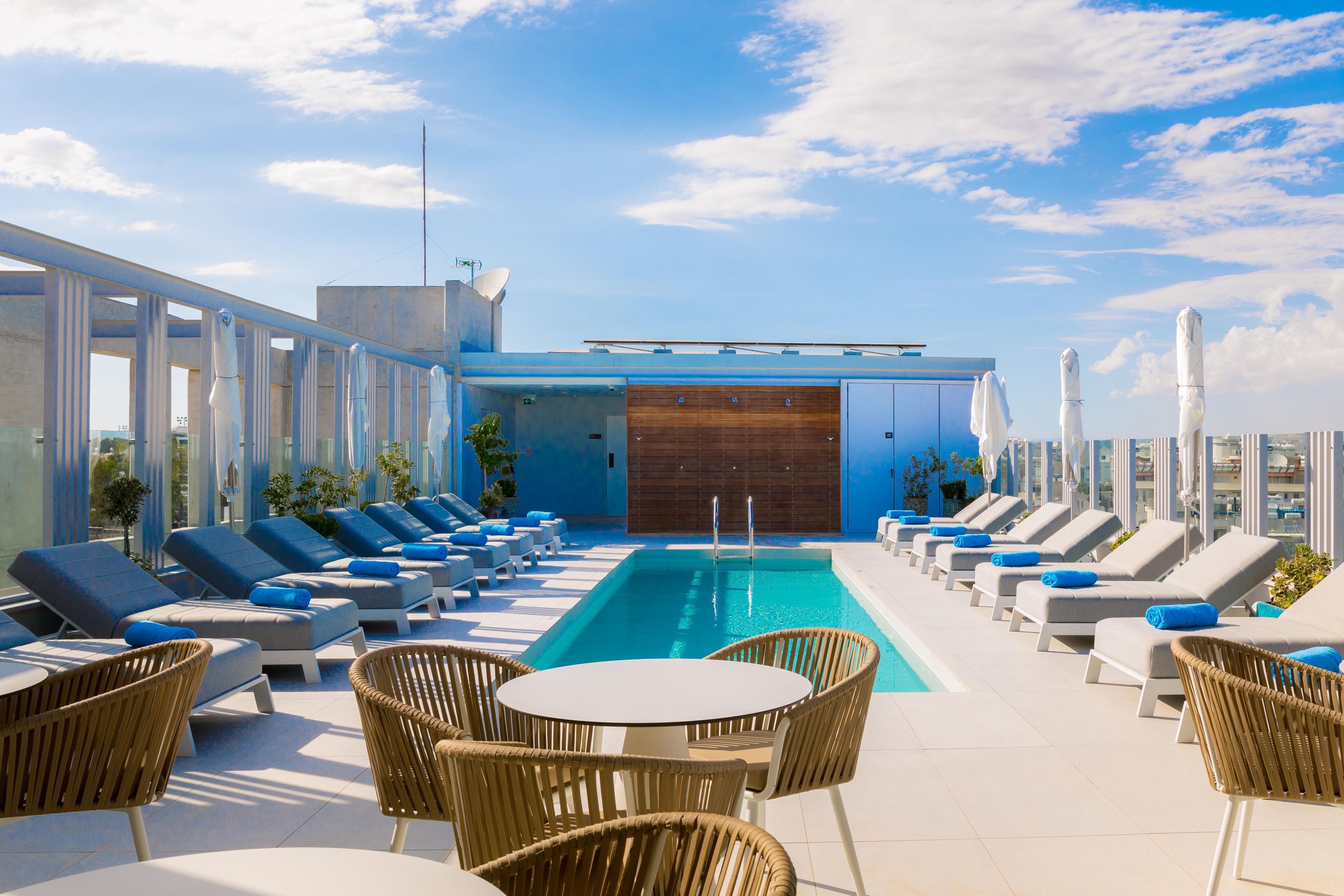 A stunning Rooftop Pool Bar where you can enjoy a refreshing cocktail or a snack while capturing breathtaking views of the Mediterranean Sea and the city of Larnaca.