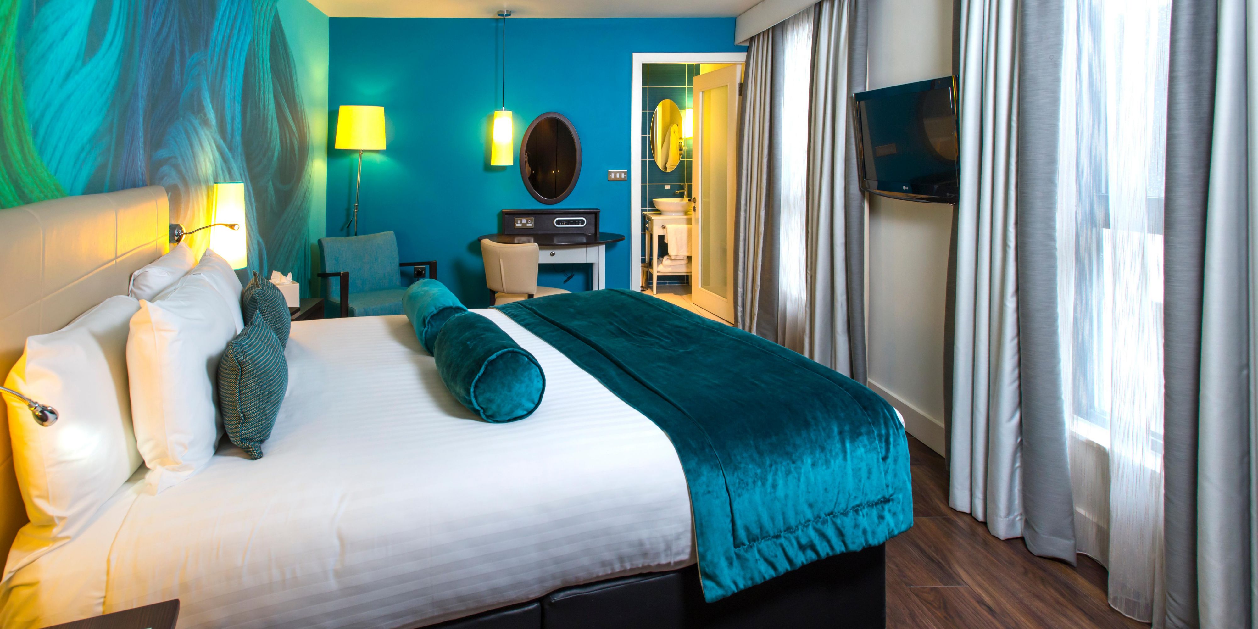 Double bed room with selection of complimentary snackbar items