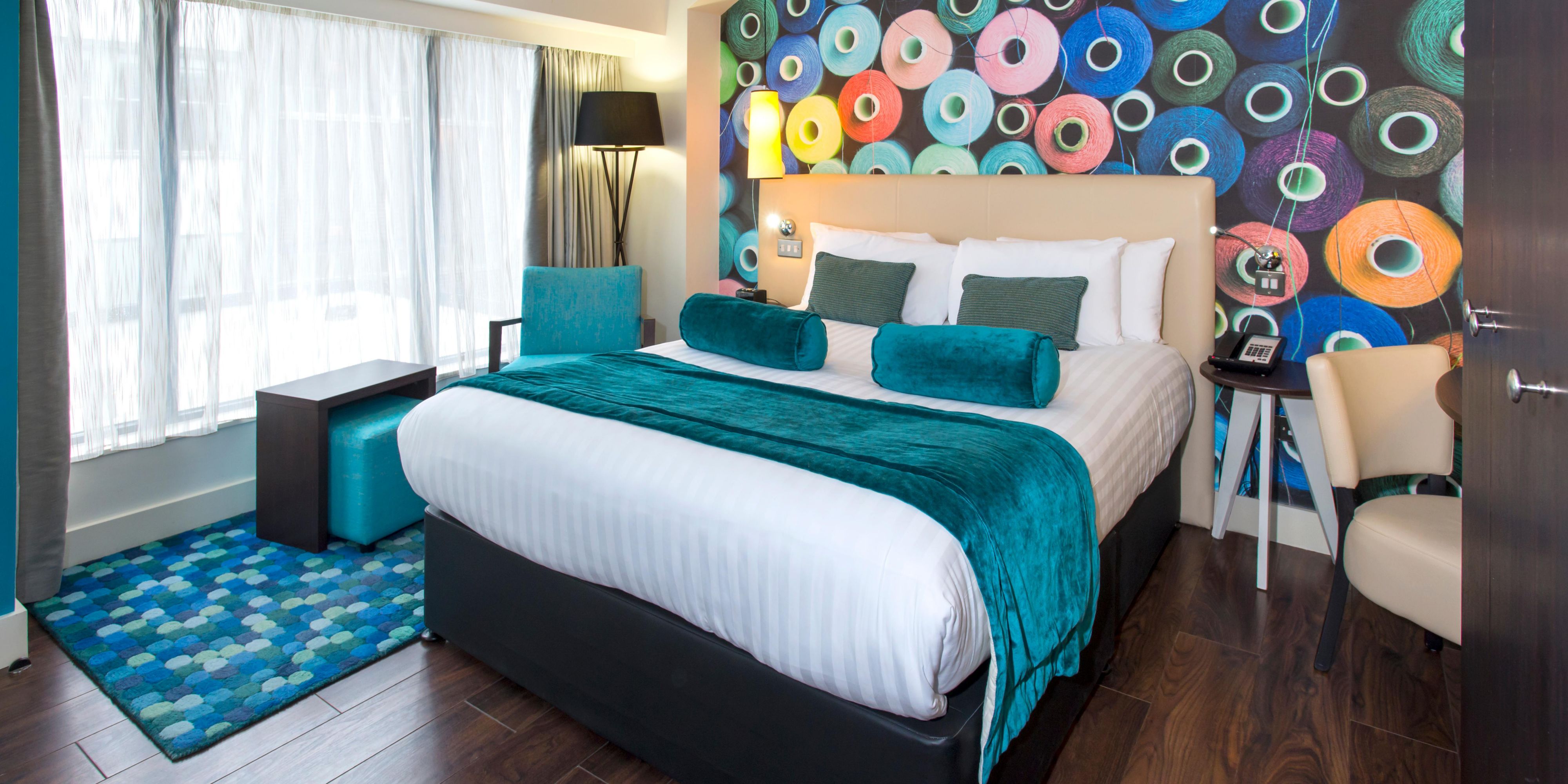 Double bed room with selection of complimentary snackbar items