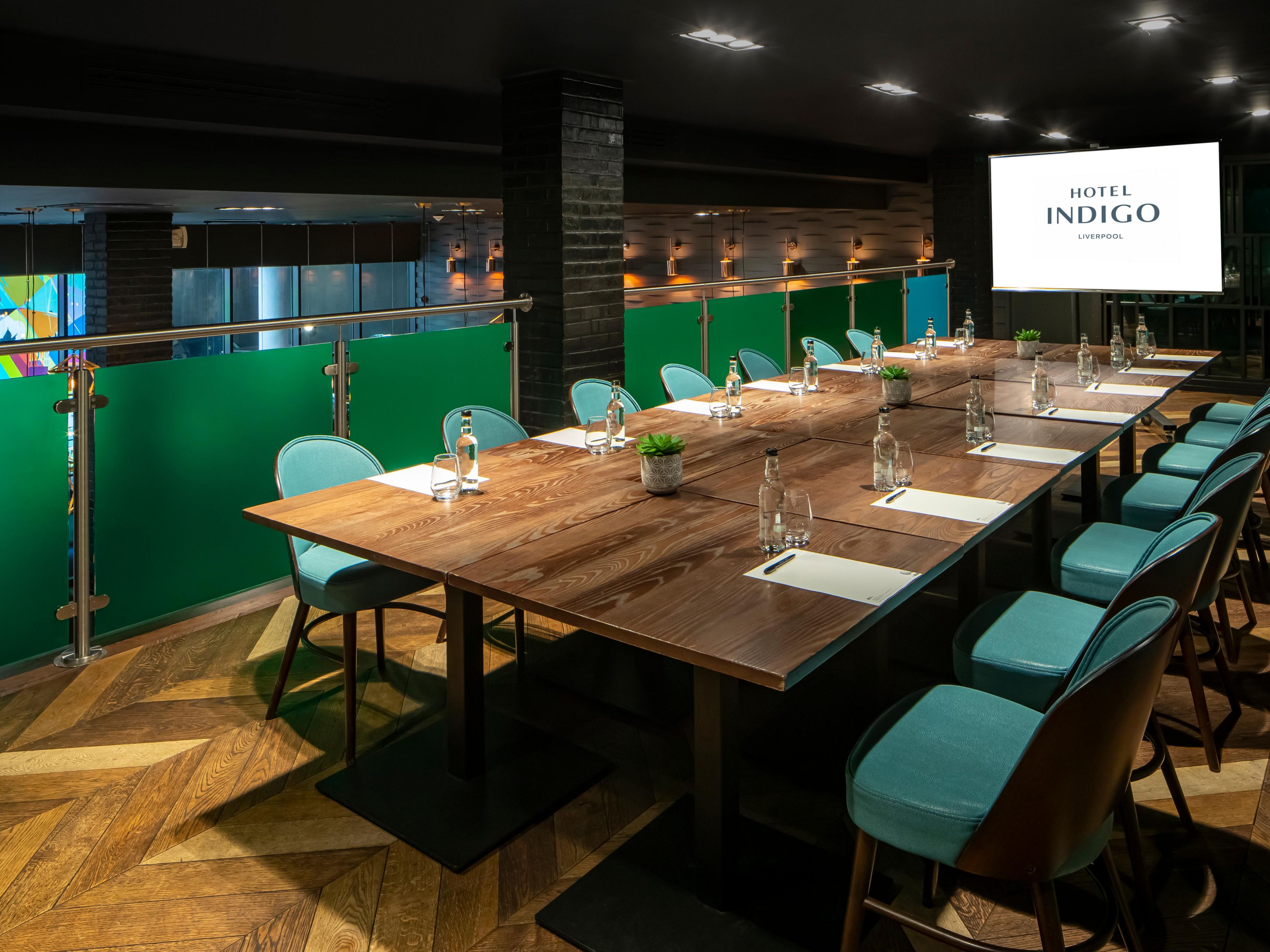 The Mezzanine is a quirky setting for relaxed meetings. The space can accommodate up to 30 delegates boardroom style, equipped with TV for presentations. Break and lunch meals can be supplied by our restaurant team.