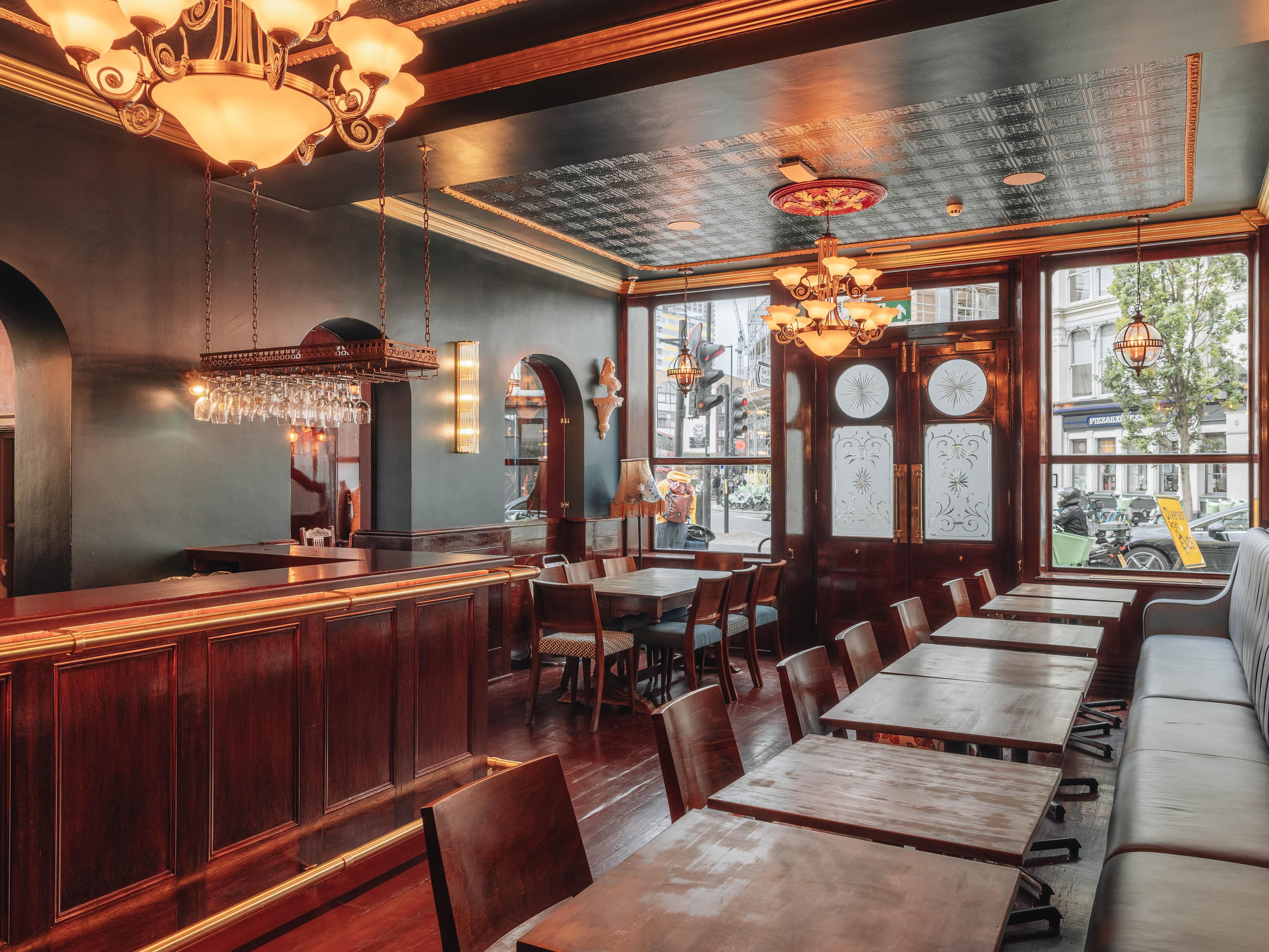 Dining area and service bar of the pub.