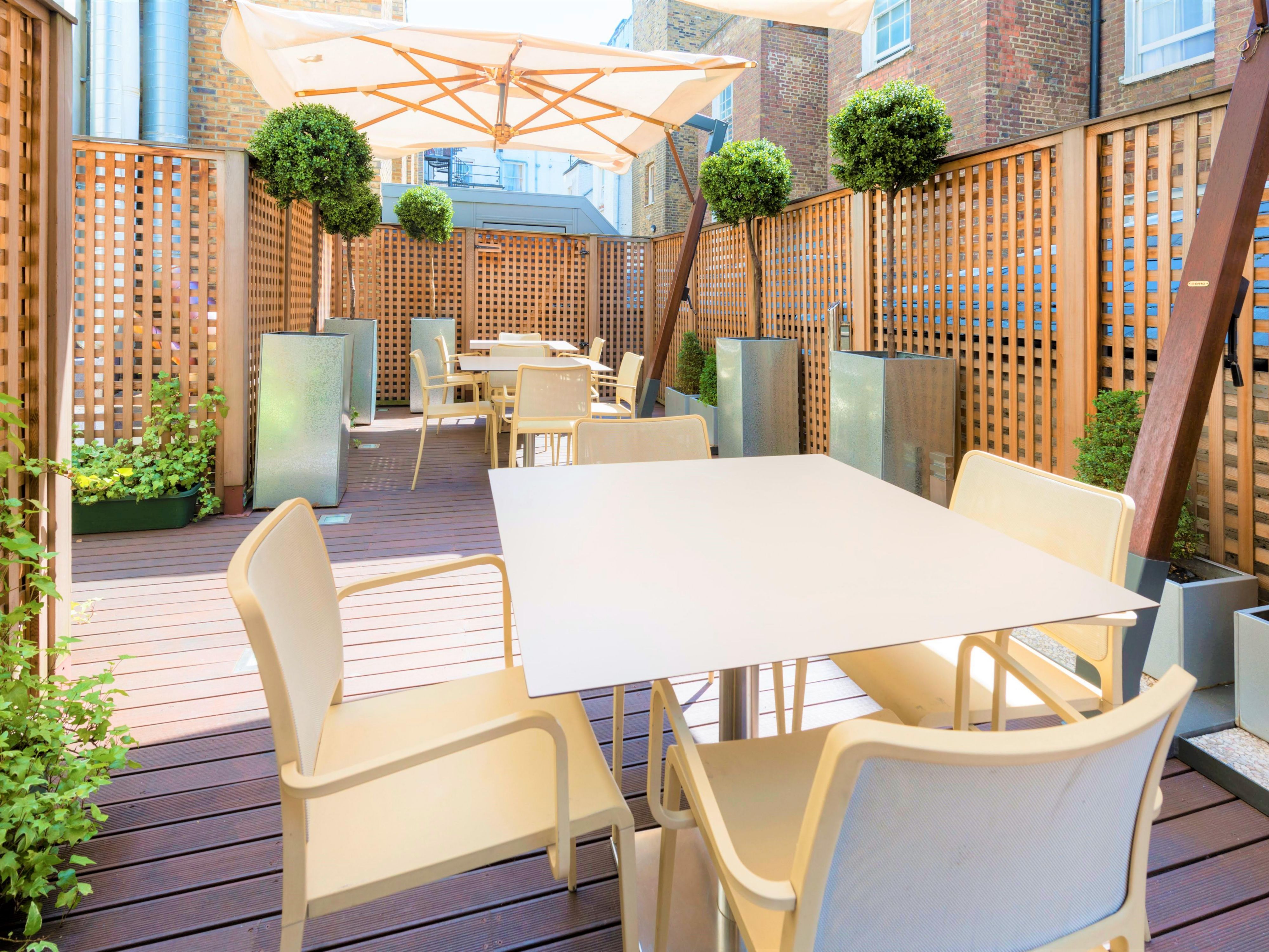 Enjoy al fresco dining, fresh air and sunshine on our new garden terrace where you can enjoy food and drinks from our Bella Italia restaurant. The whole space is also available for private hire for up to 50 people.