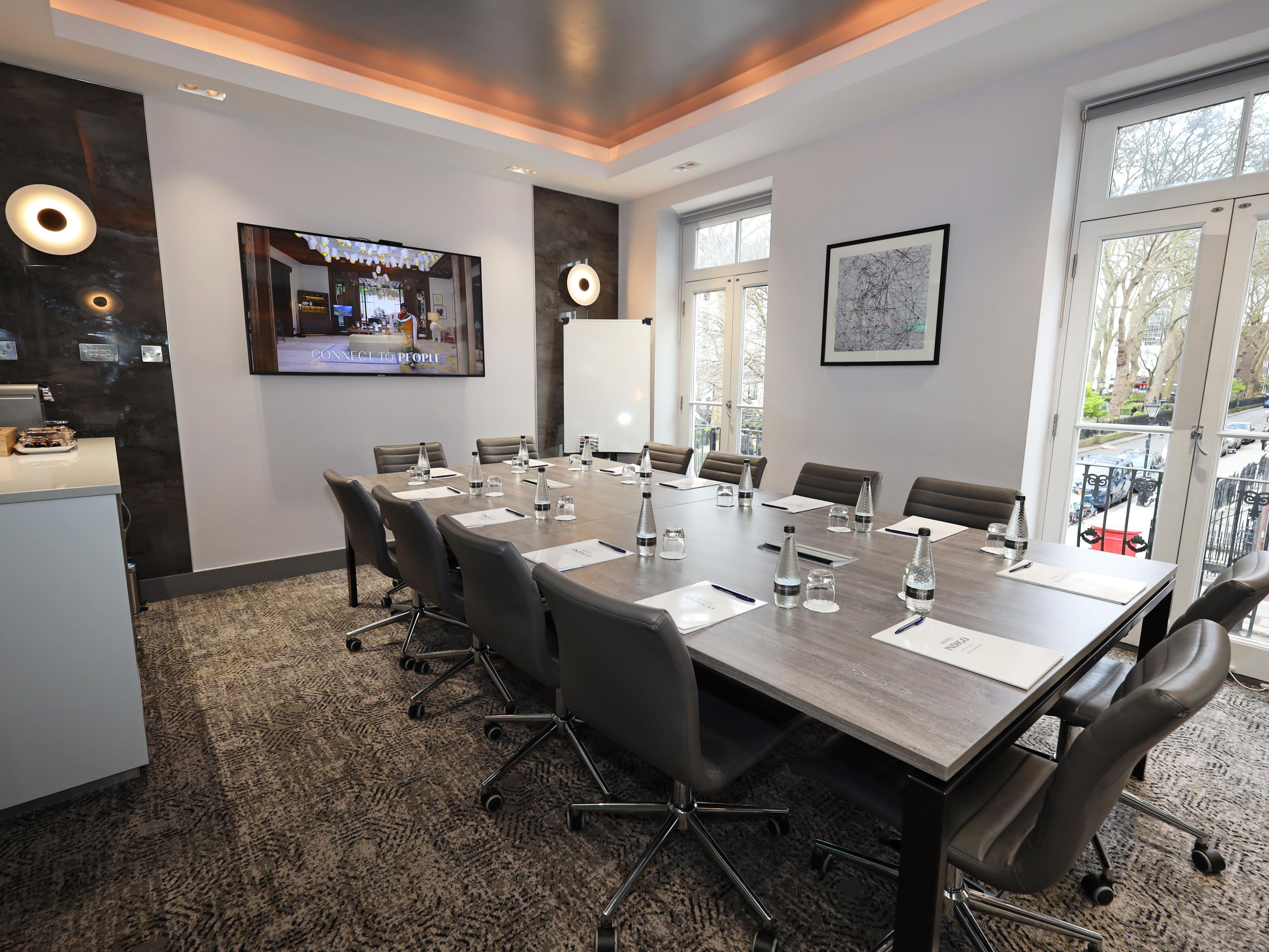 Meeting room for 12 delegates overlooking Norfolk Square Gardens
