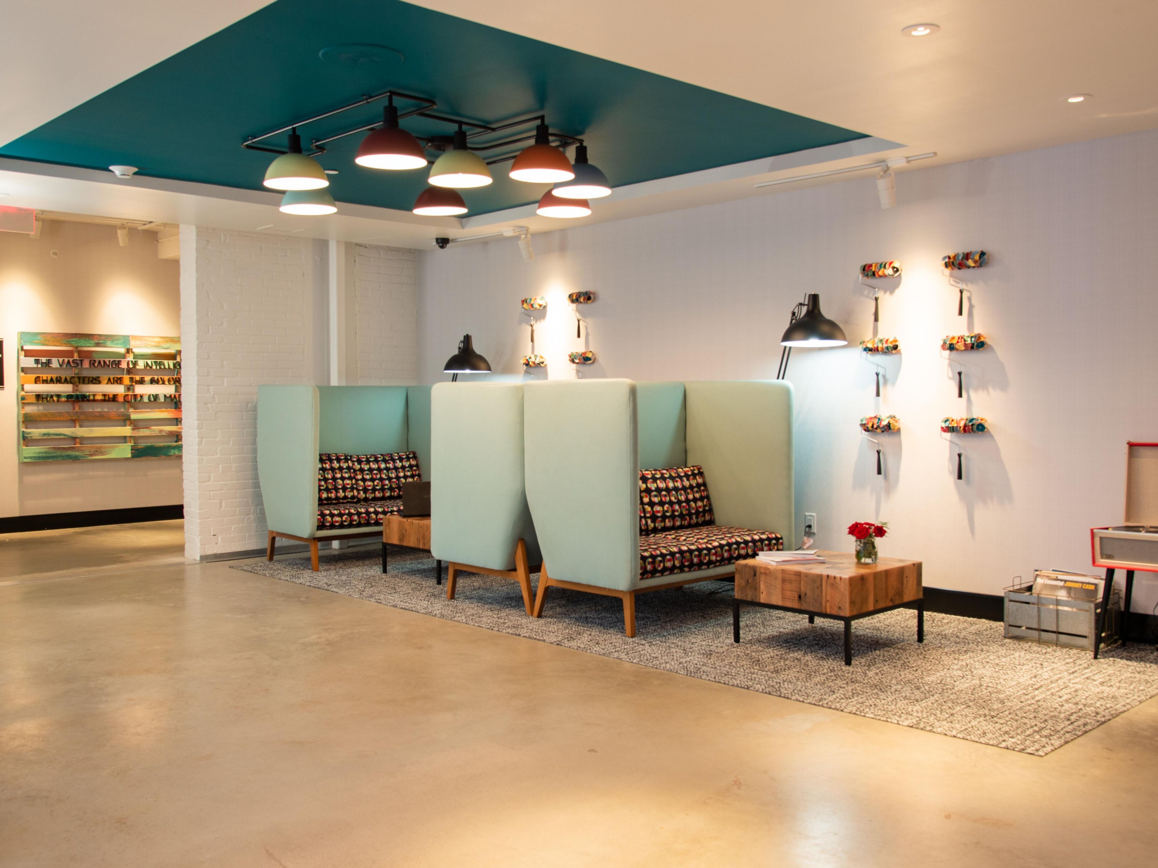 Escape the hustle while listening to vinyl music in the lobby