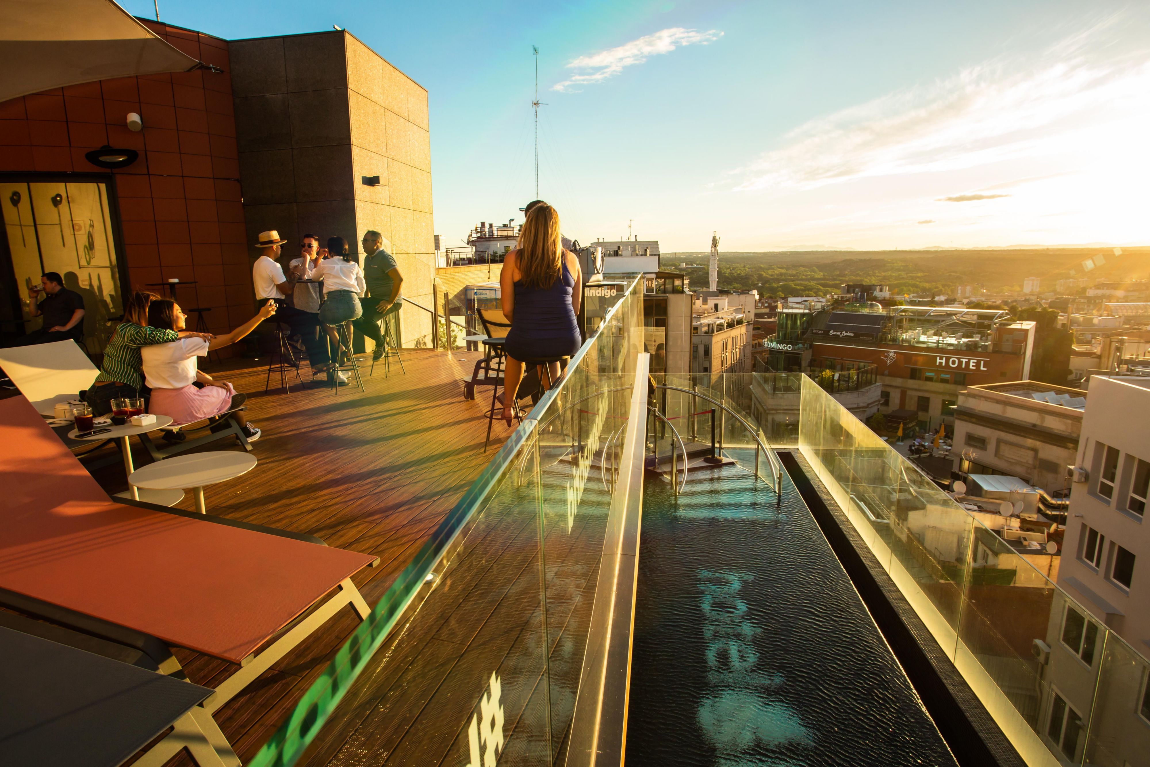 Our terrace has one of the best sunsets in Madrid. Enjoy with a perfect cocktail and stunning views.  Open daily from 16h to 00h midweek and  weekends!