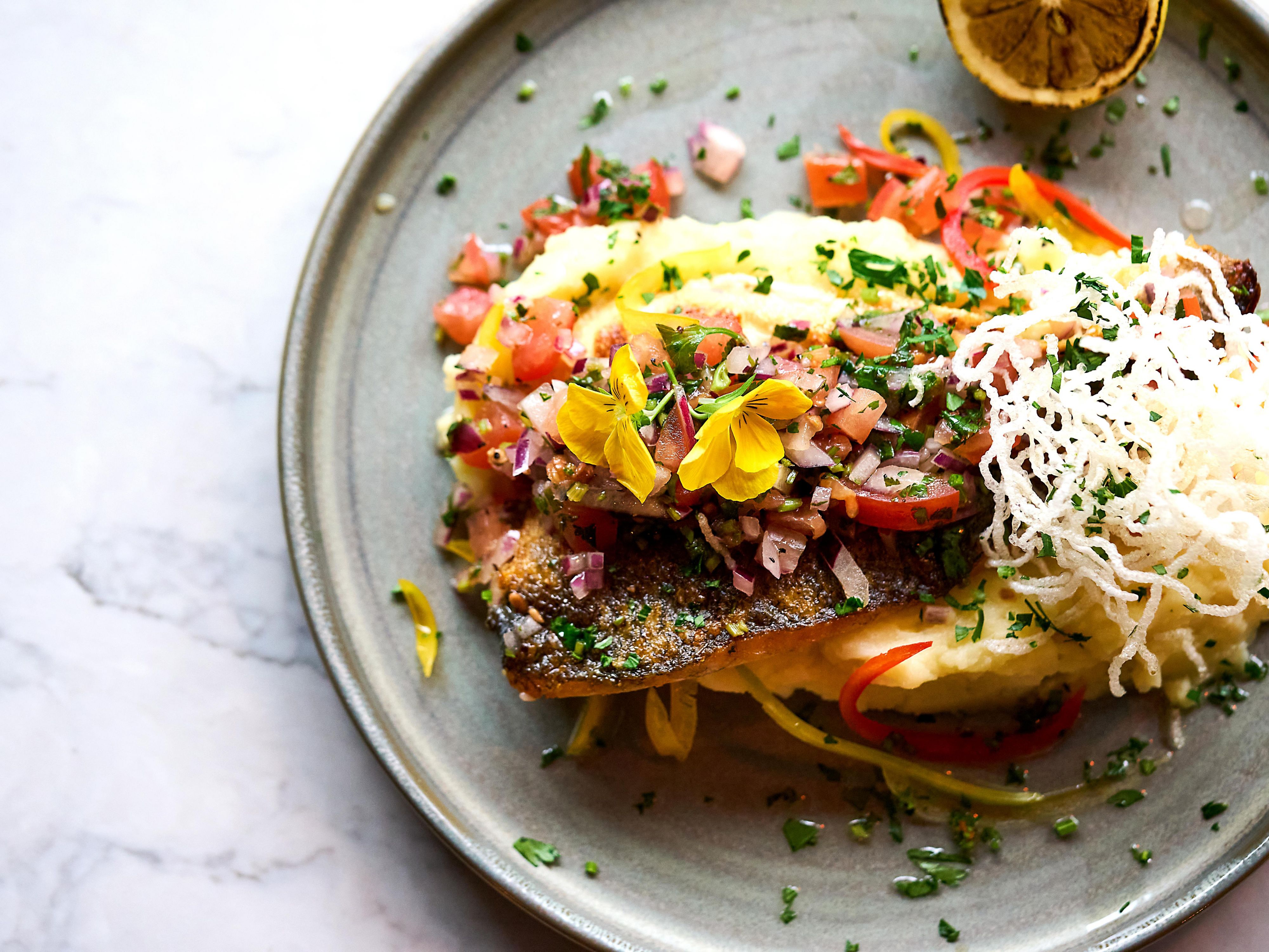 Smash ‘n’ Bass - sea bass, velvety mash and a vibrant salsa