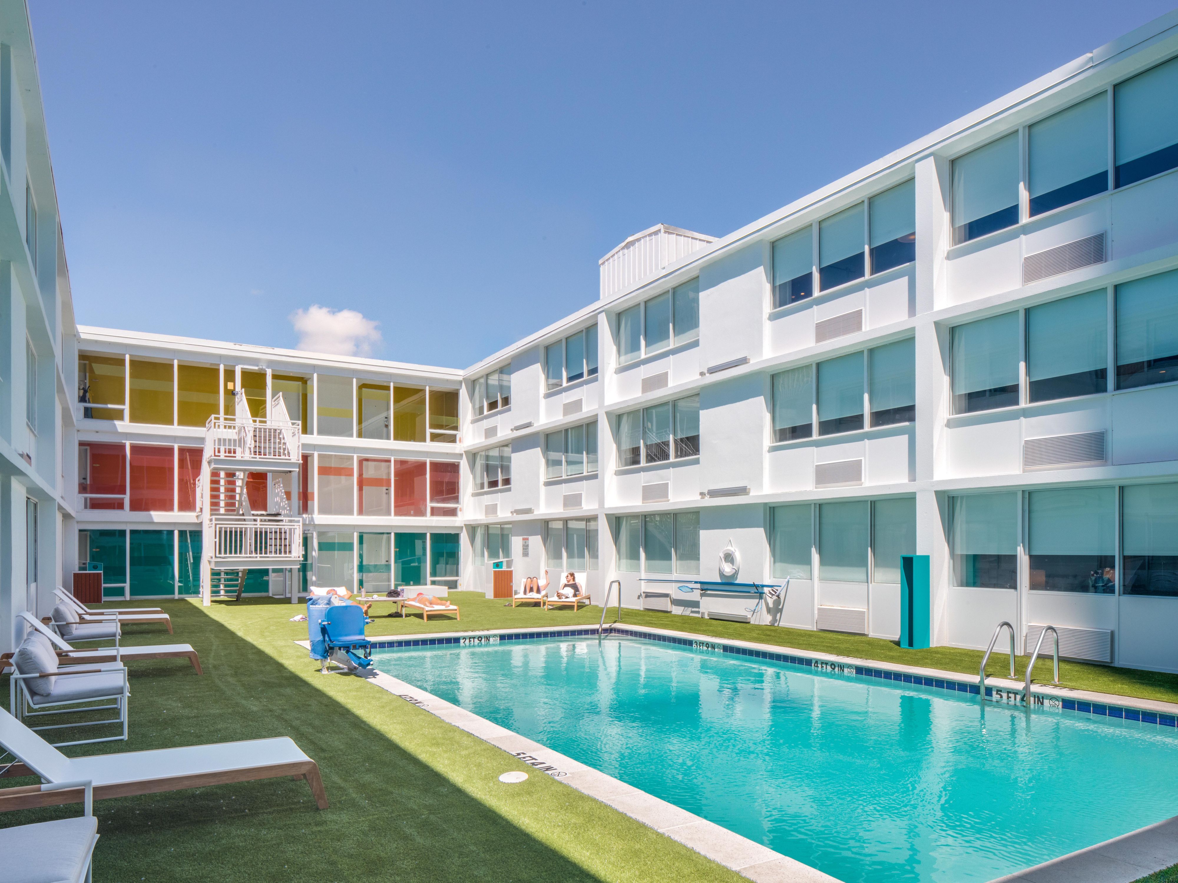 Our pool terrace offers oversize Jenga and Cornhole games 