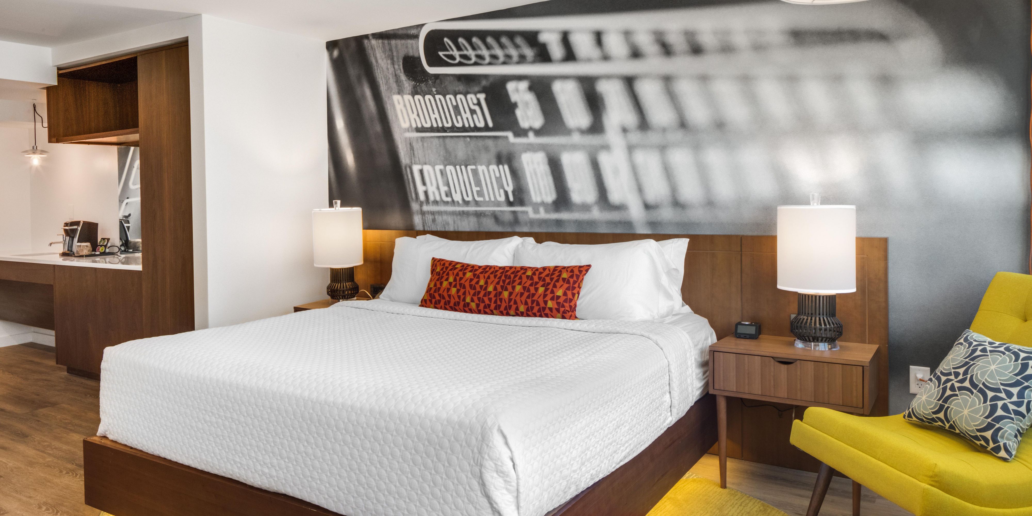 Our feature king with wonderbar mural with room service options