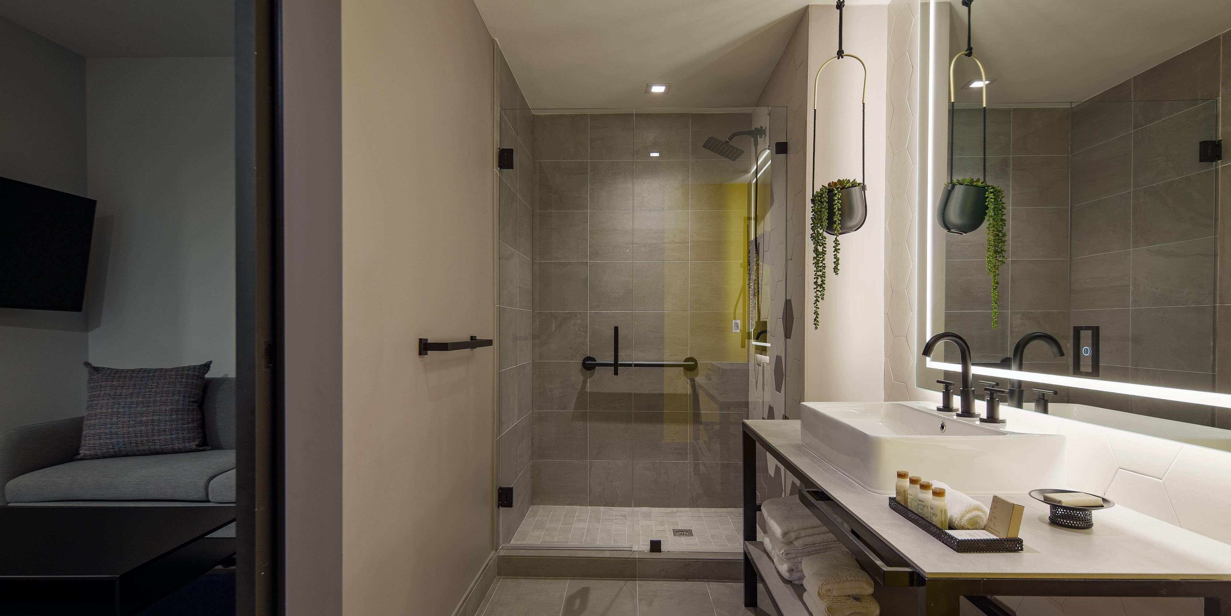 Our guest bathrooms have plenty of counter space to get ready.