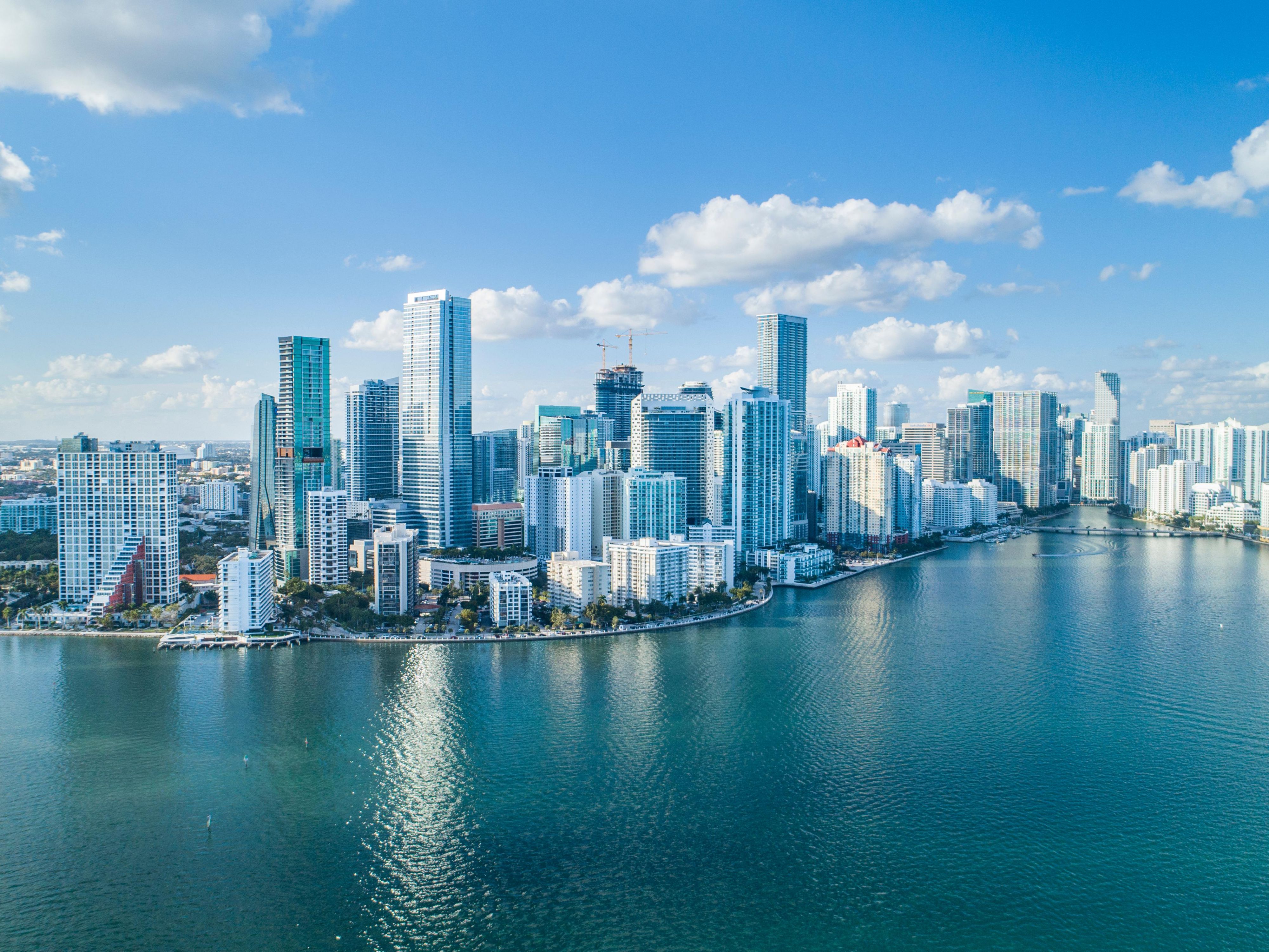 Aerial view capturing the shimmering beauty of Brickell Key.