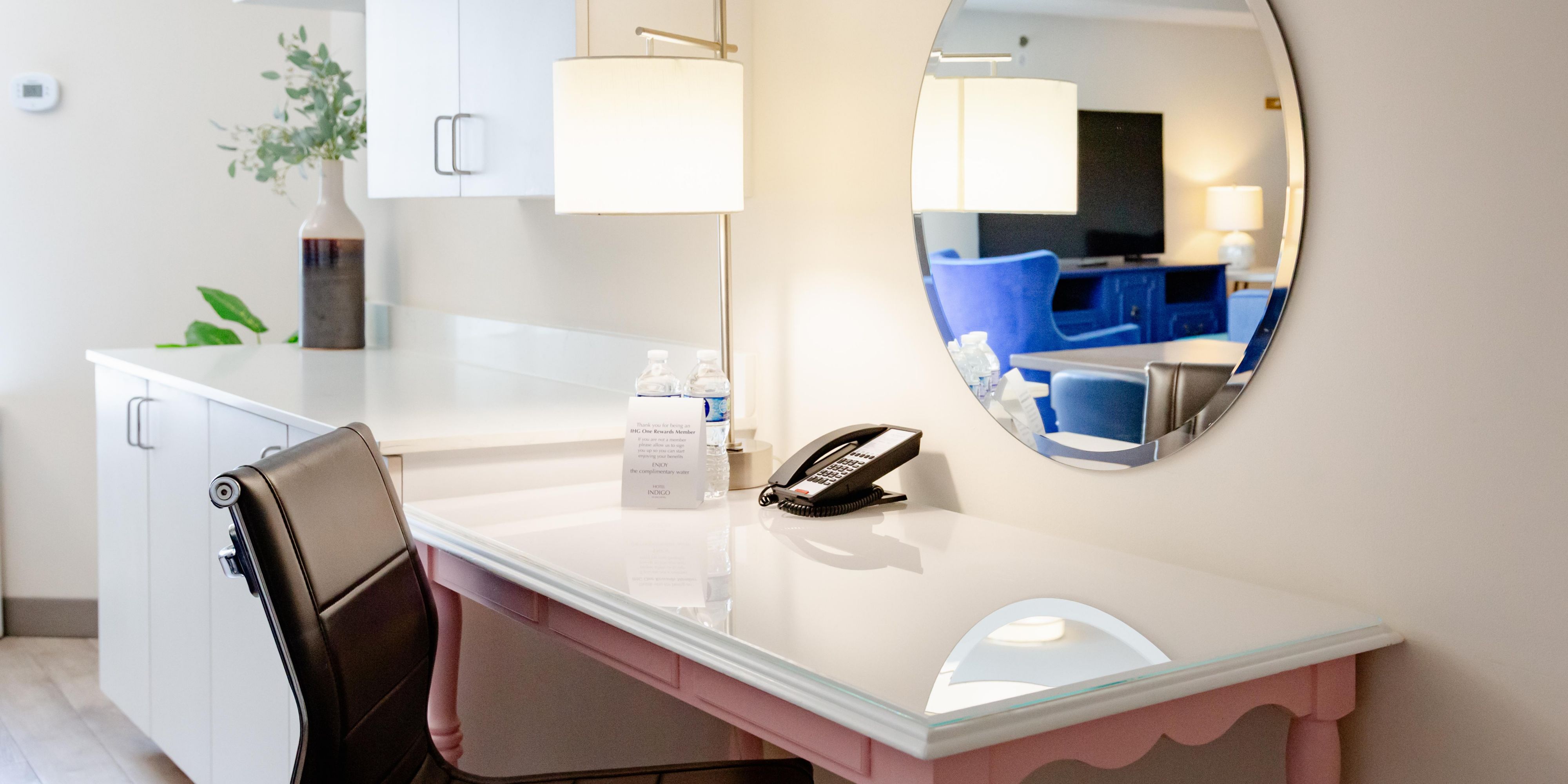 Get work done comfortably at our dedicated in room desks.