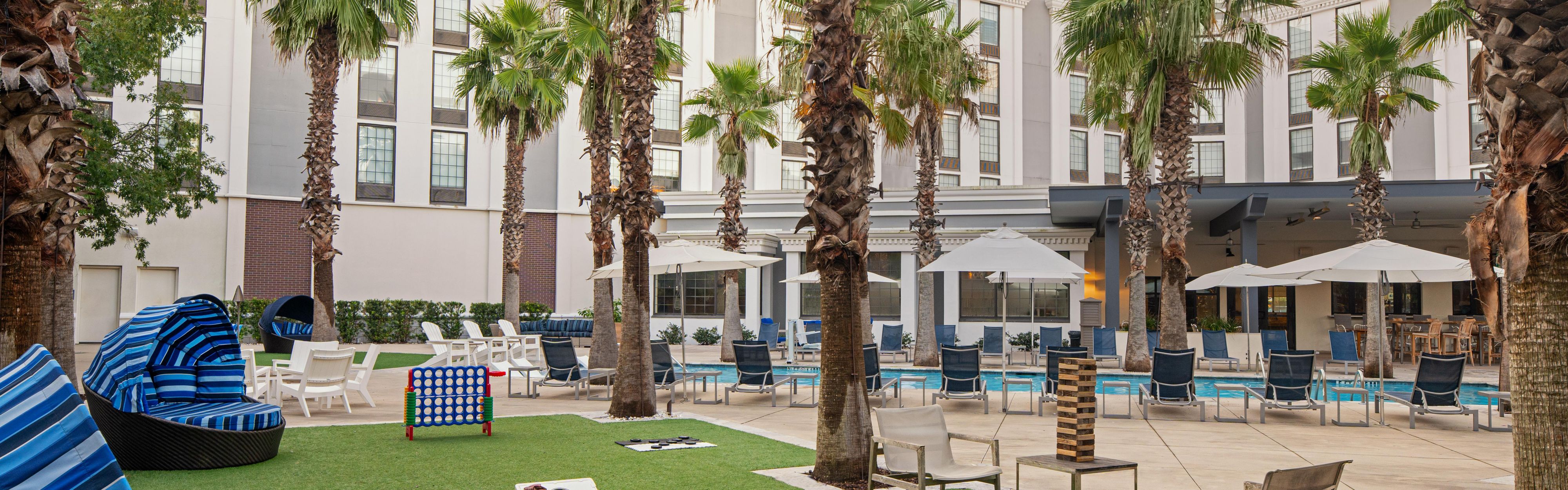 Back lawn with games, seating, and more.