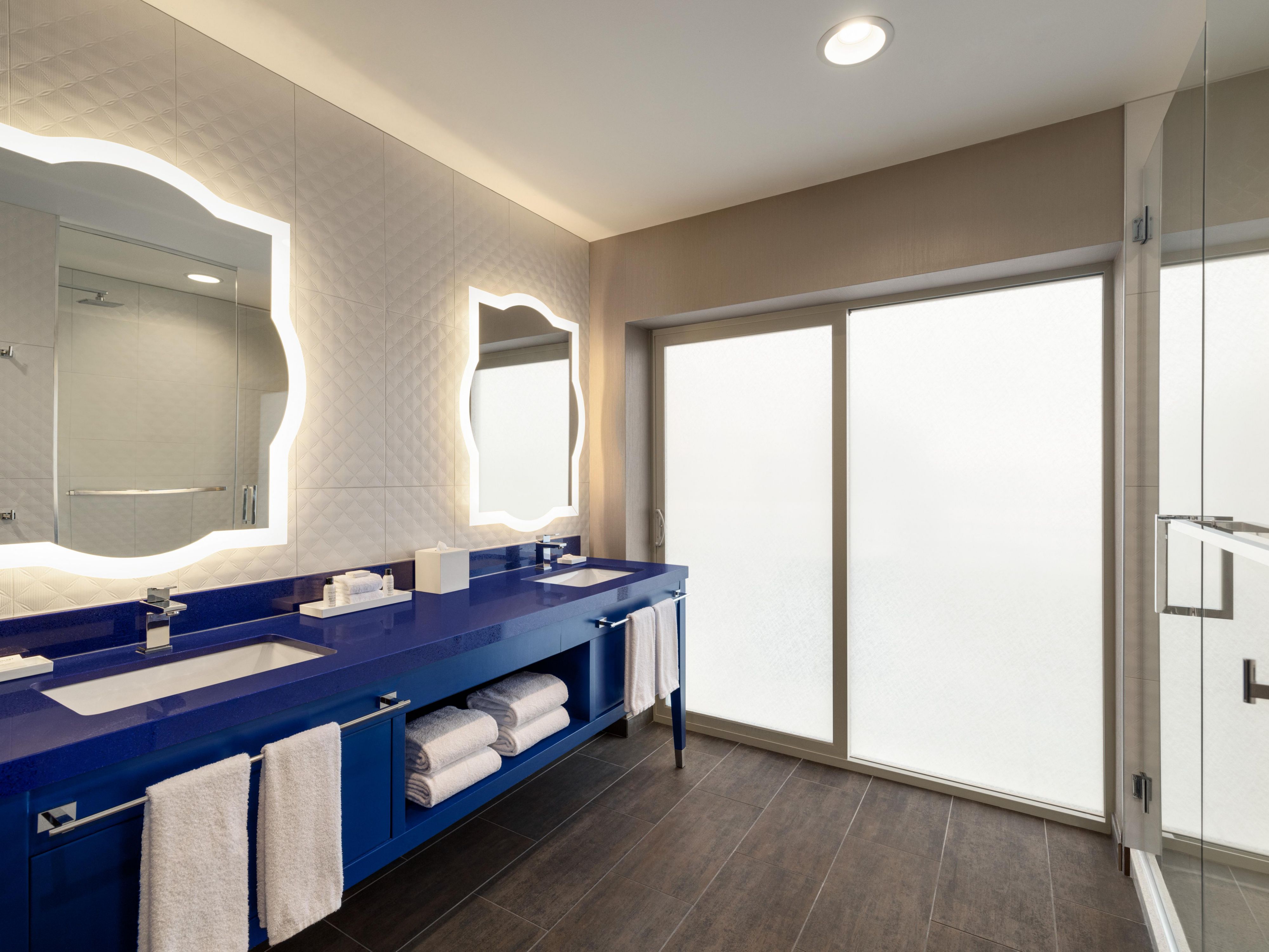 Our guest bathrooms have plenty of counter space to get ready.