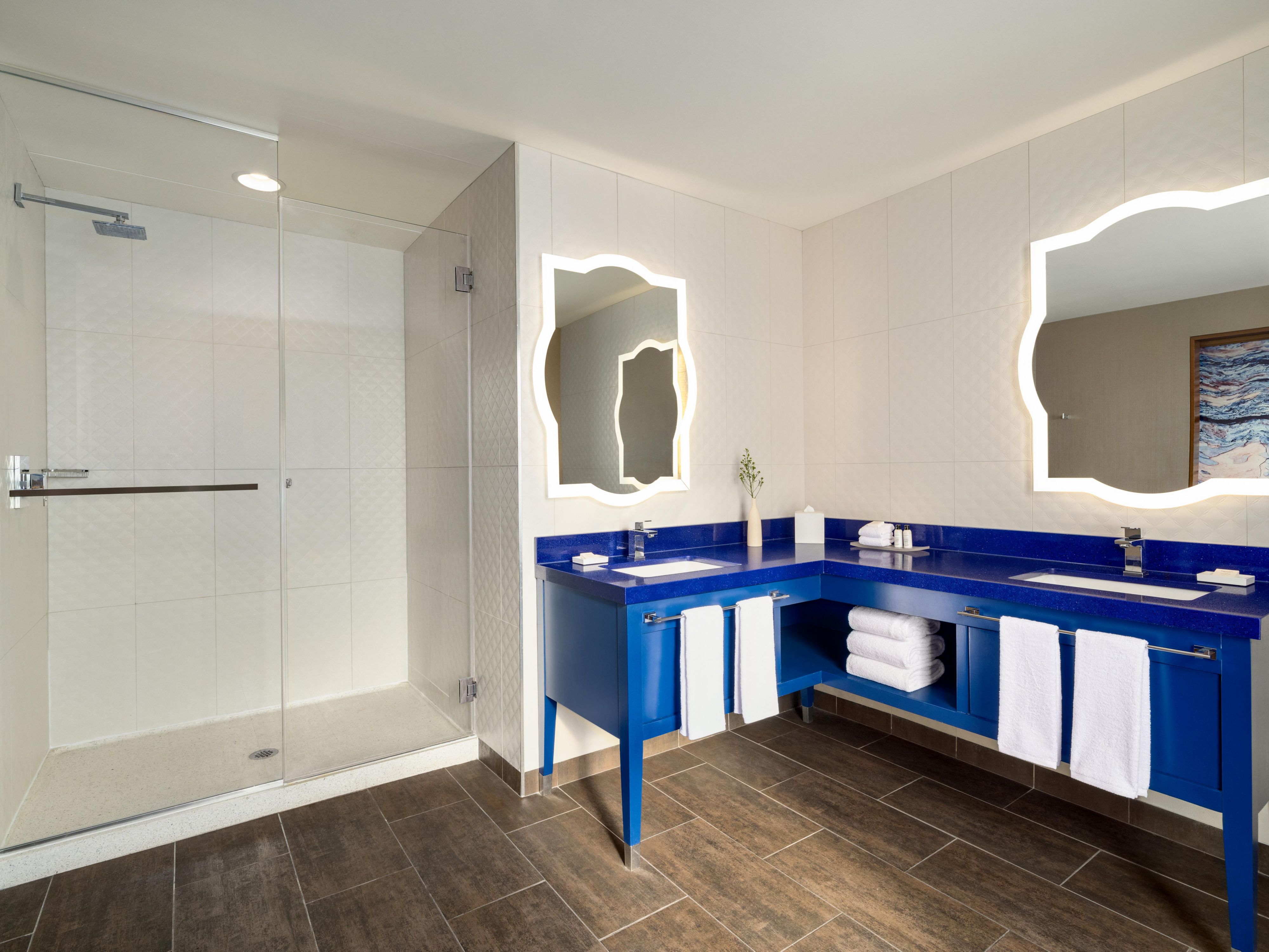 Relax in our king suite guest bathroom with modern marble finish.