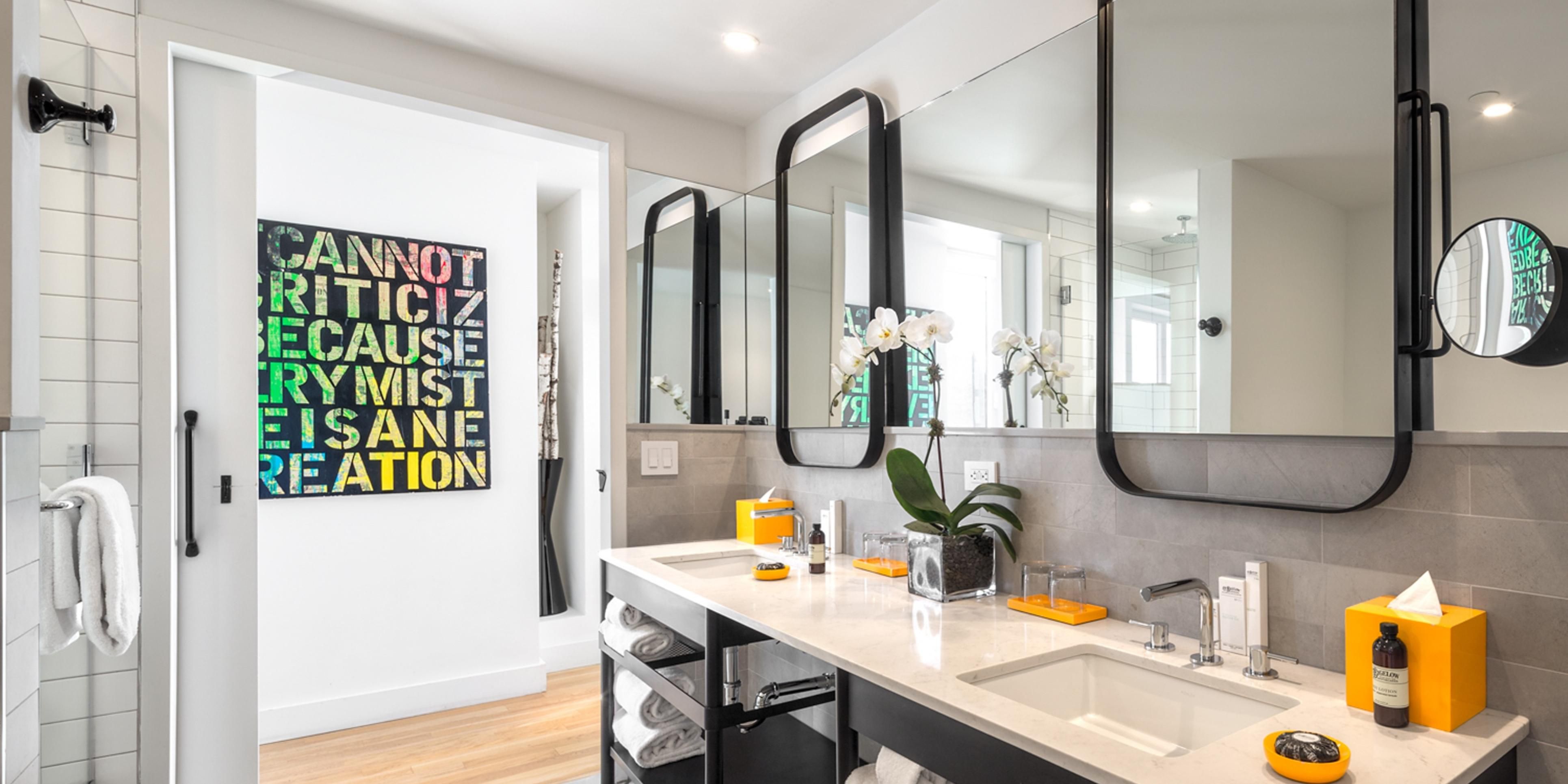 Our guest bathrooms have plenty of counter space to get ready.