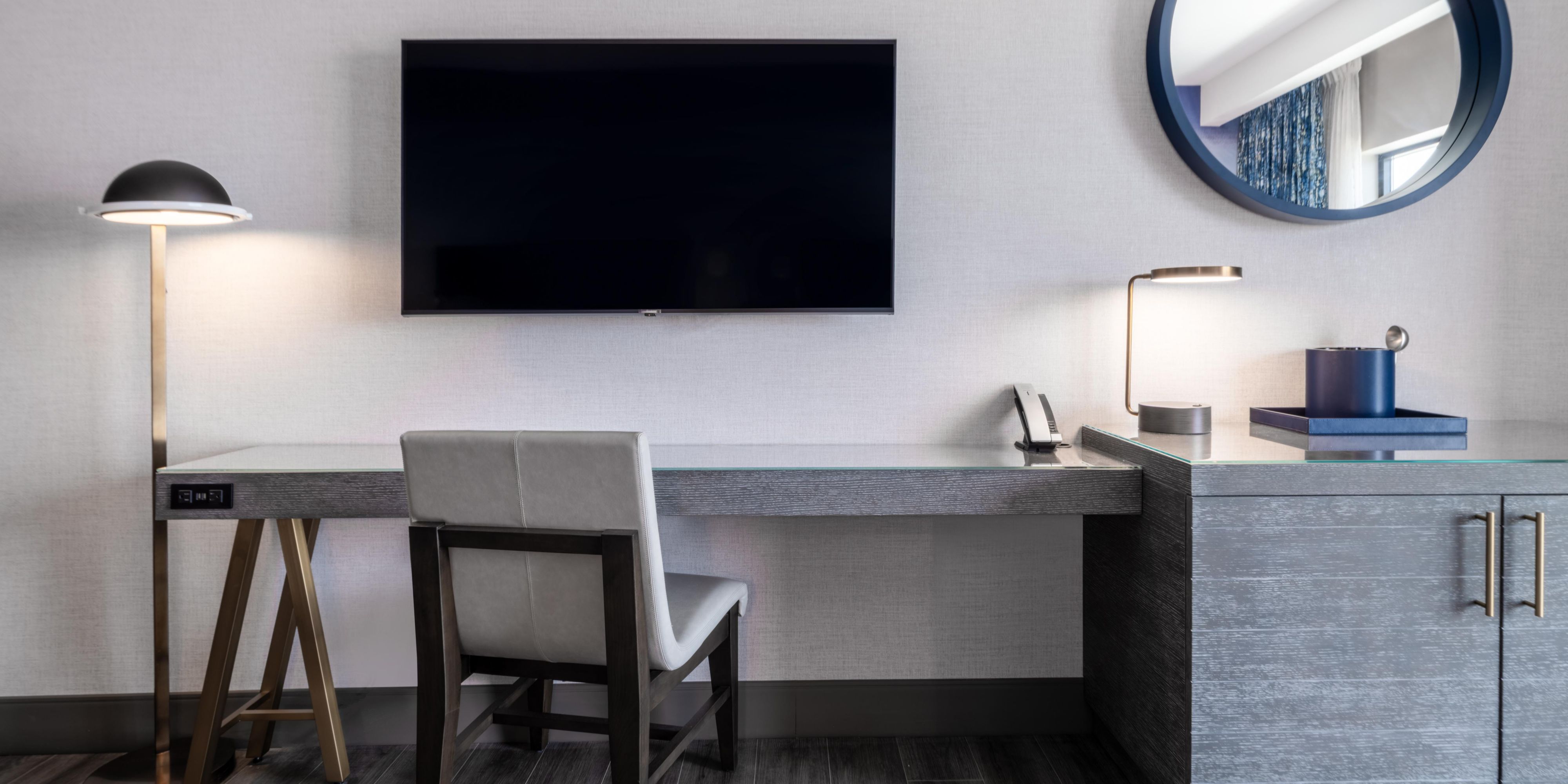 Our Panama City hotel rooms include workspace and mini fridge.