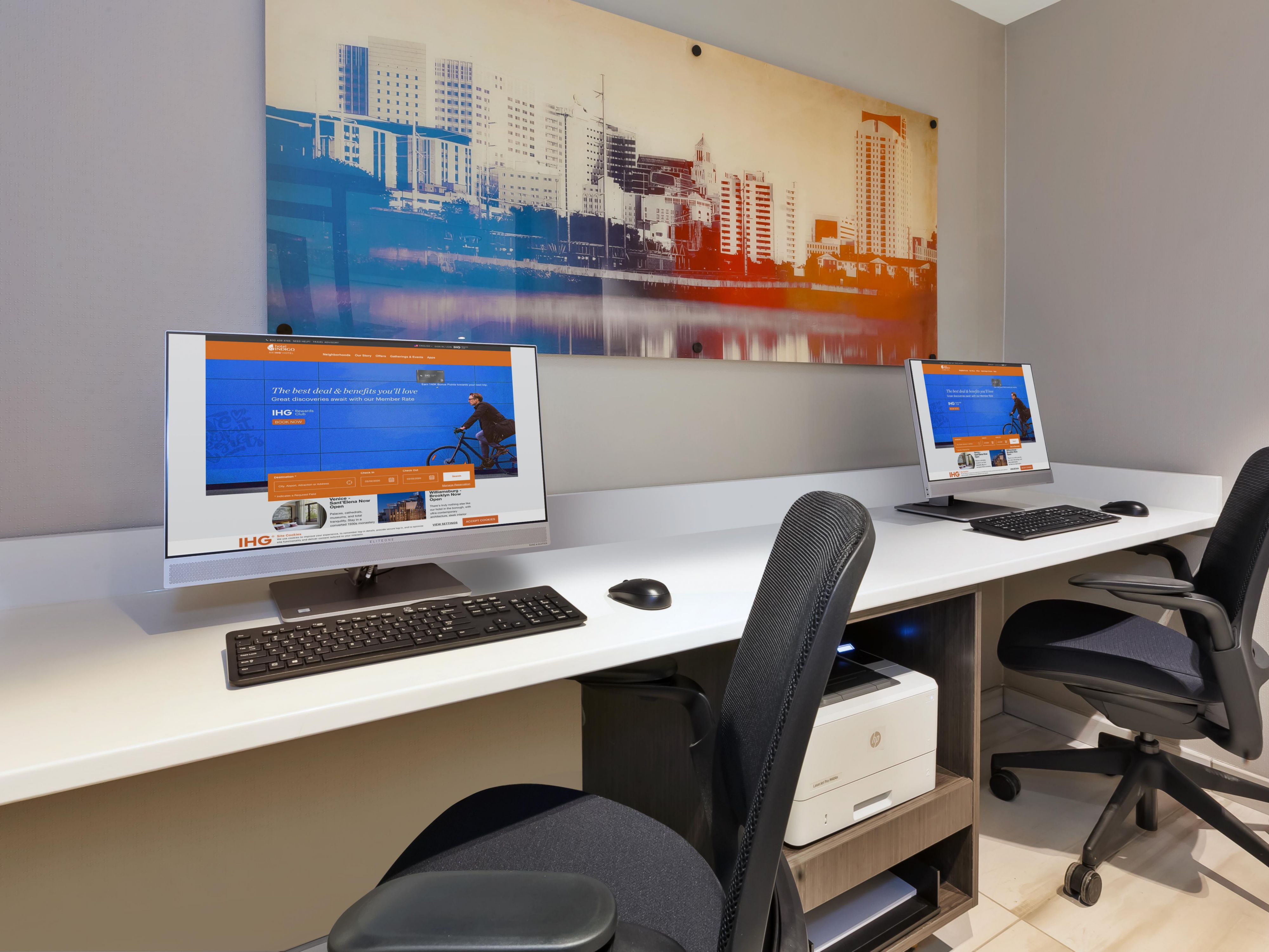 Print documents and stay productive in our 24/7 Business Center.