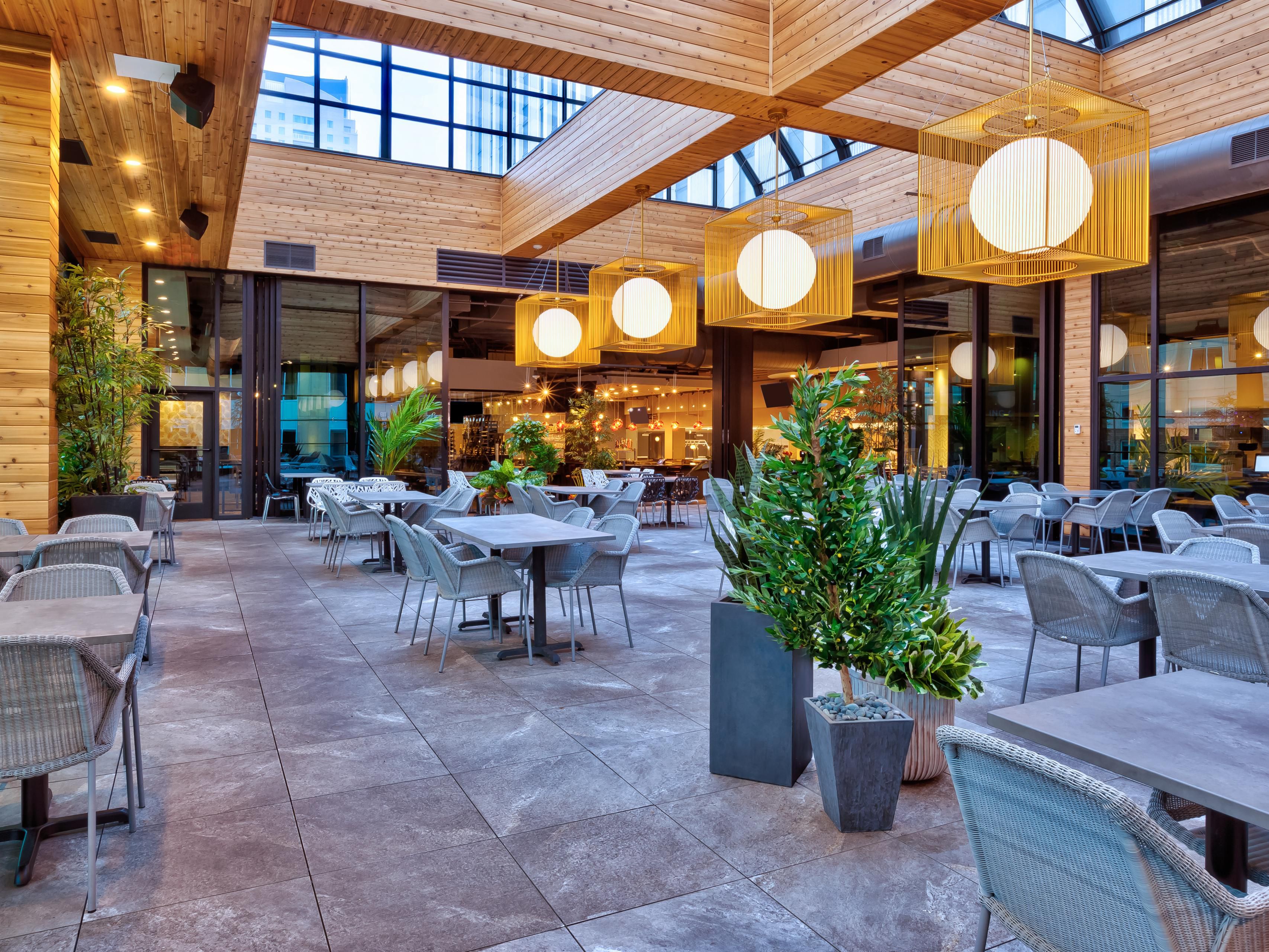 Host memorable meetings and exceptional events in our Atrium Meeting Space, offering 1,600 sq ft of open-air space, accommodating up to 125 guests. Perfect for weddings, and corporate or social gatherings, this beautiful venue boasts 16 ft ceilings, versatile layouts, and catering options to take your event from ordinary to extraordinary!   