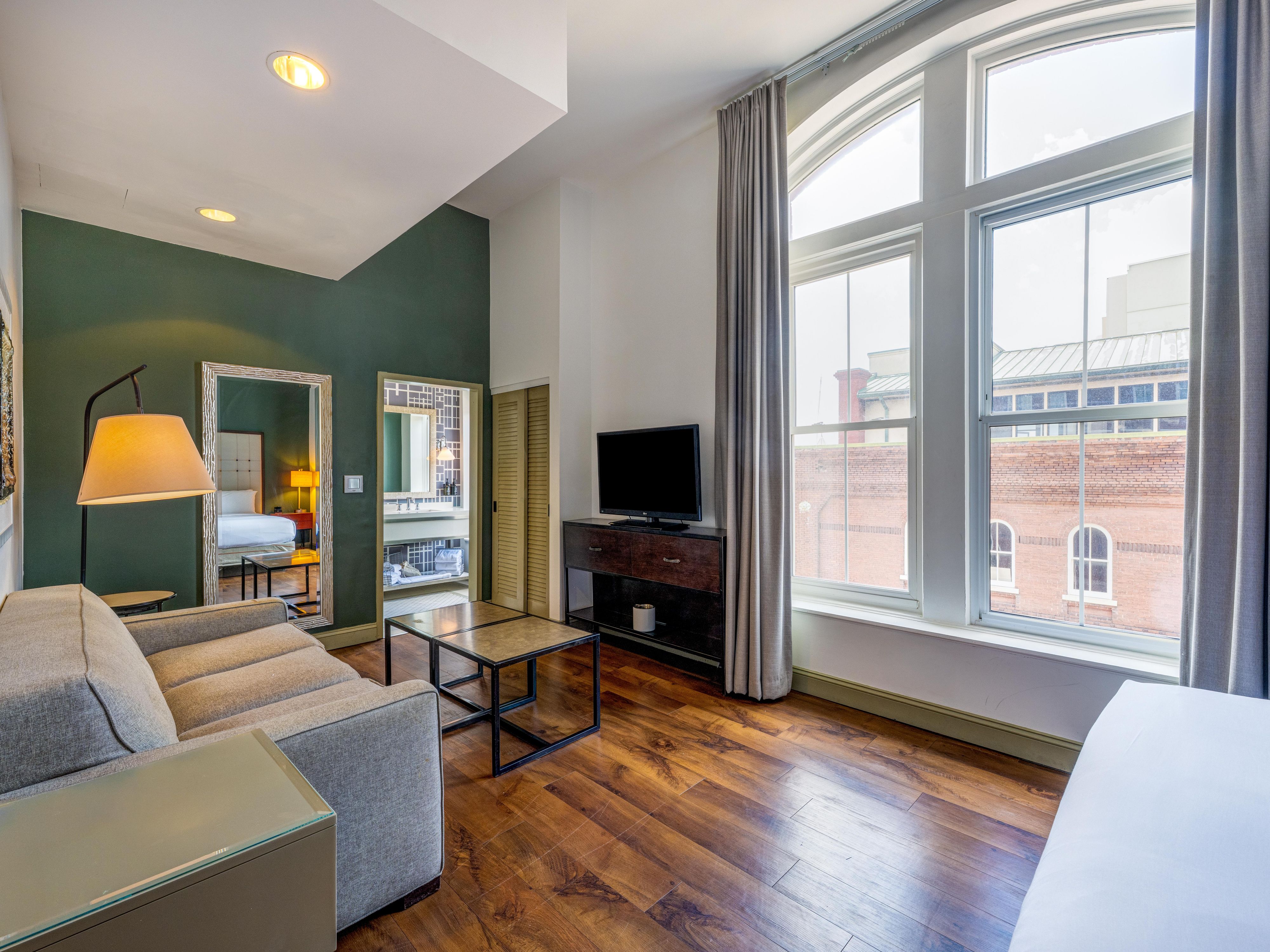 Natural light pours in through the large windows.