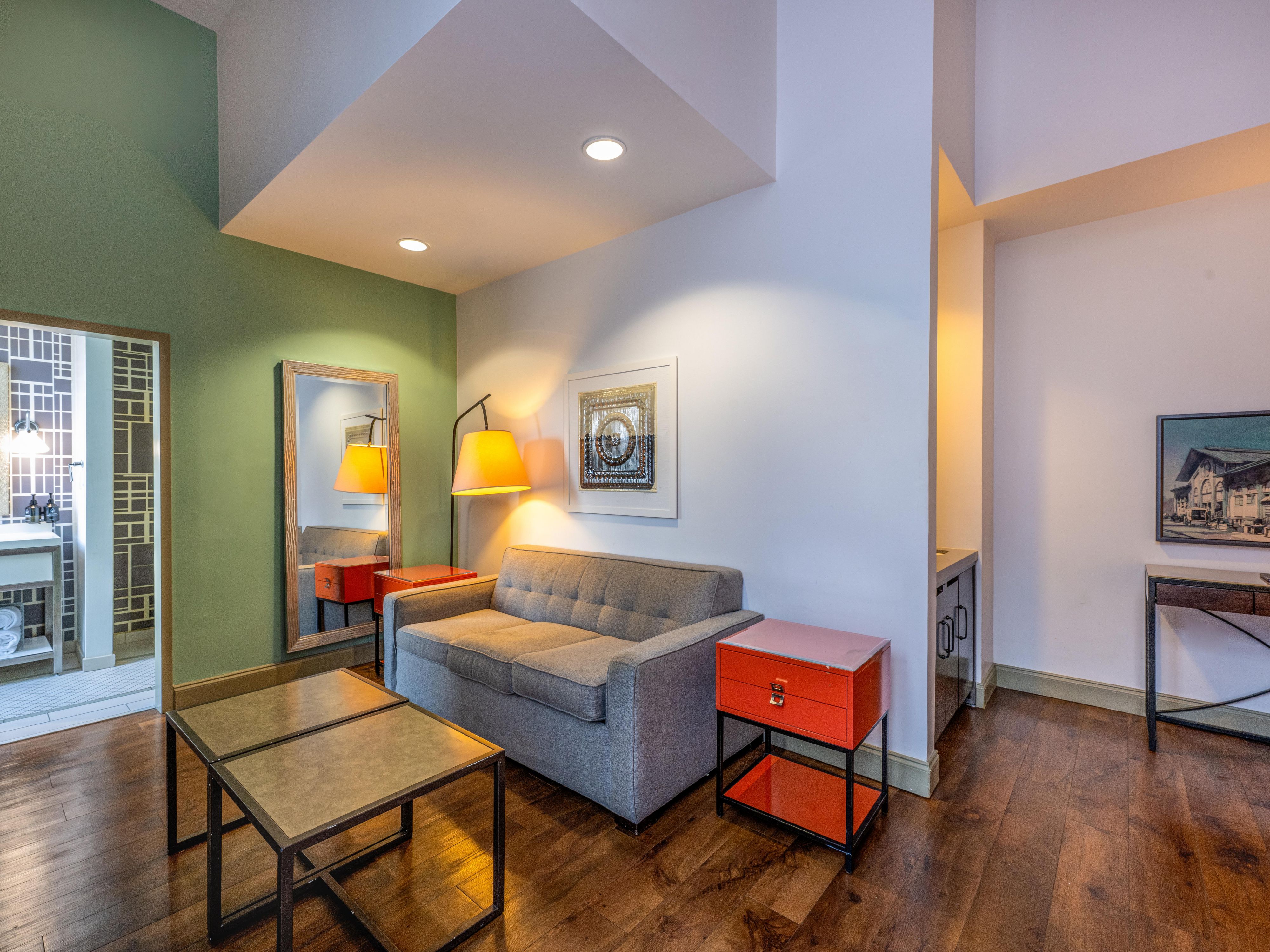 Lounge on the comfy sofa in your studio suite.