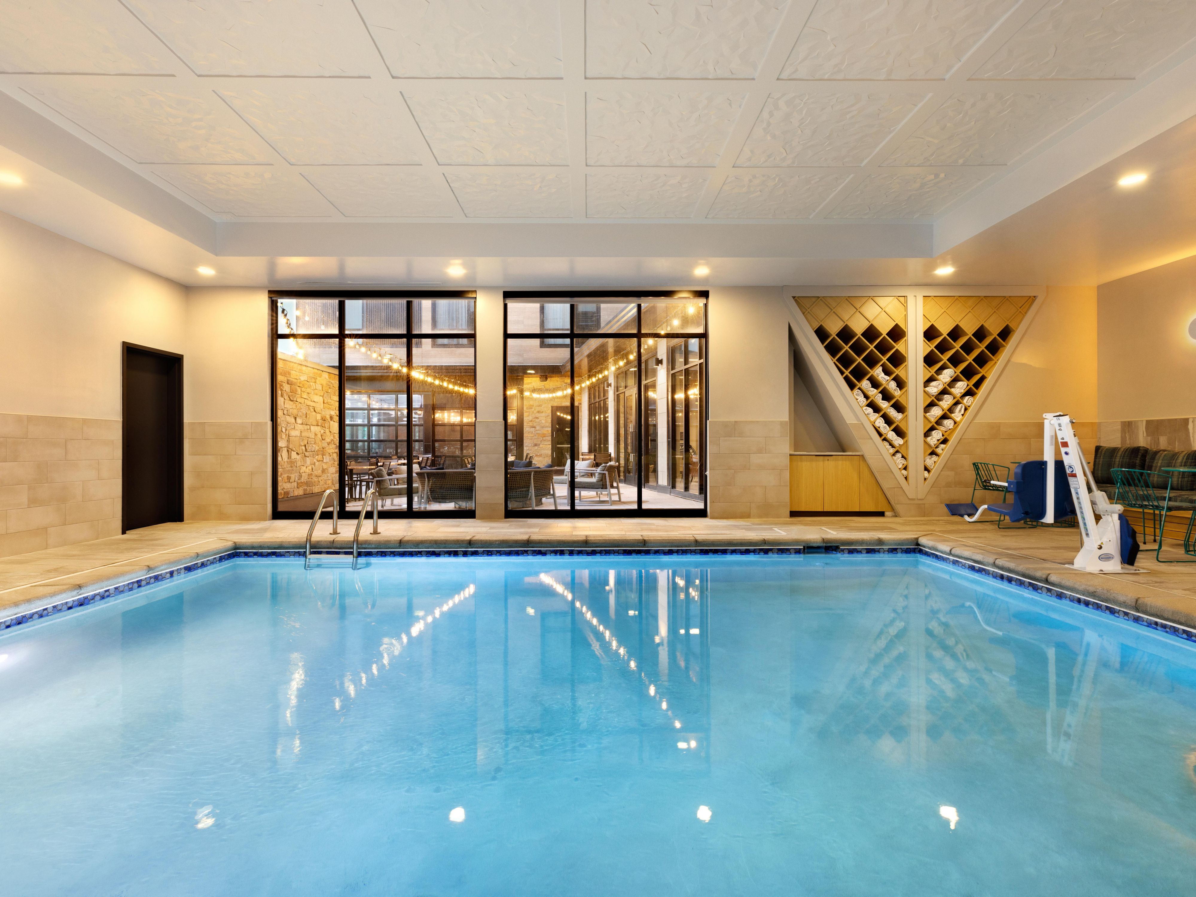 Watch it snow from the indoor heated pool Perfect for after skiing