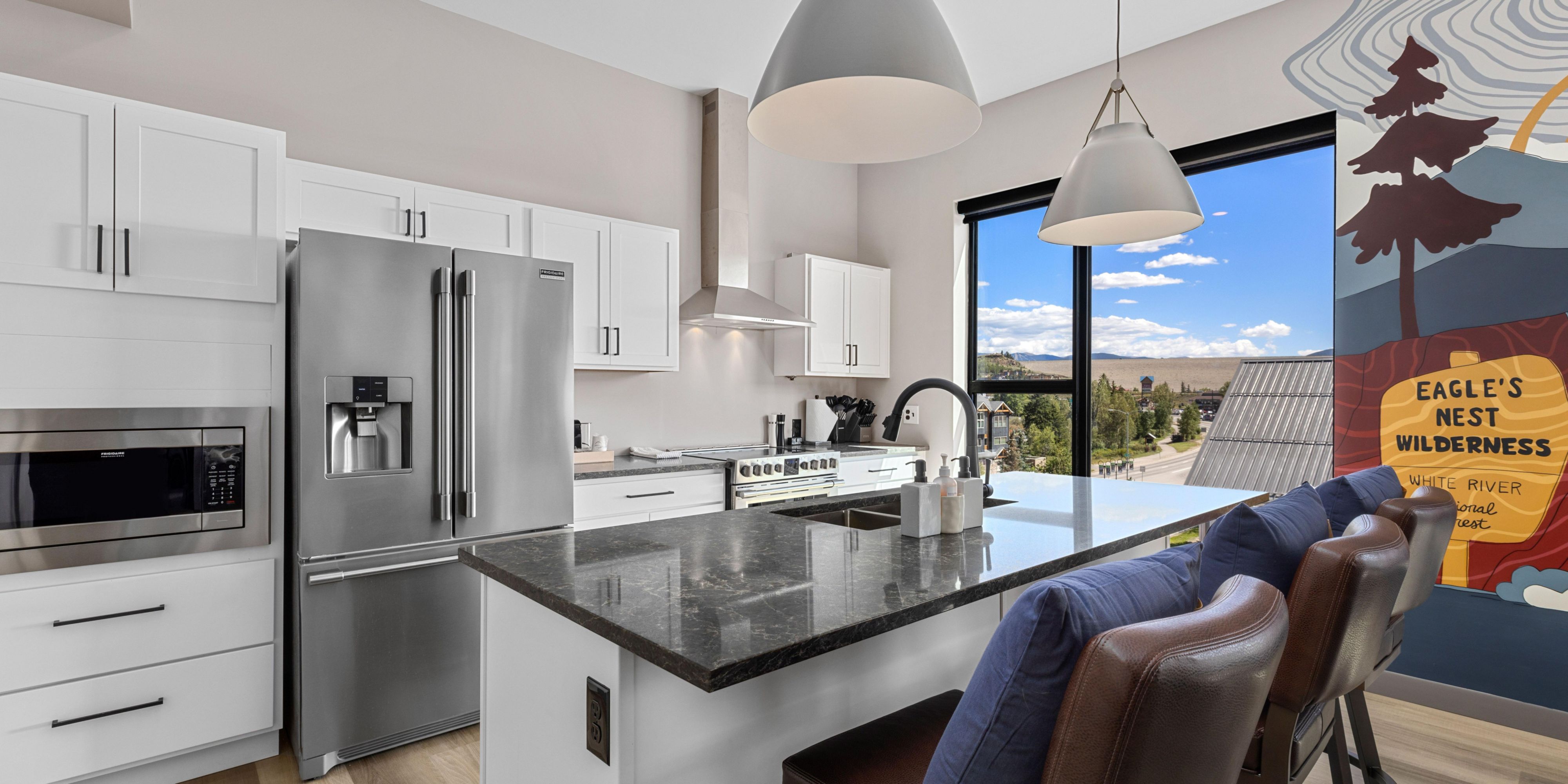 In-room, large, full kitchen with island in Silverthorne, CO