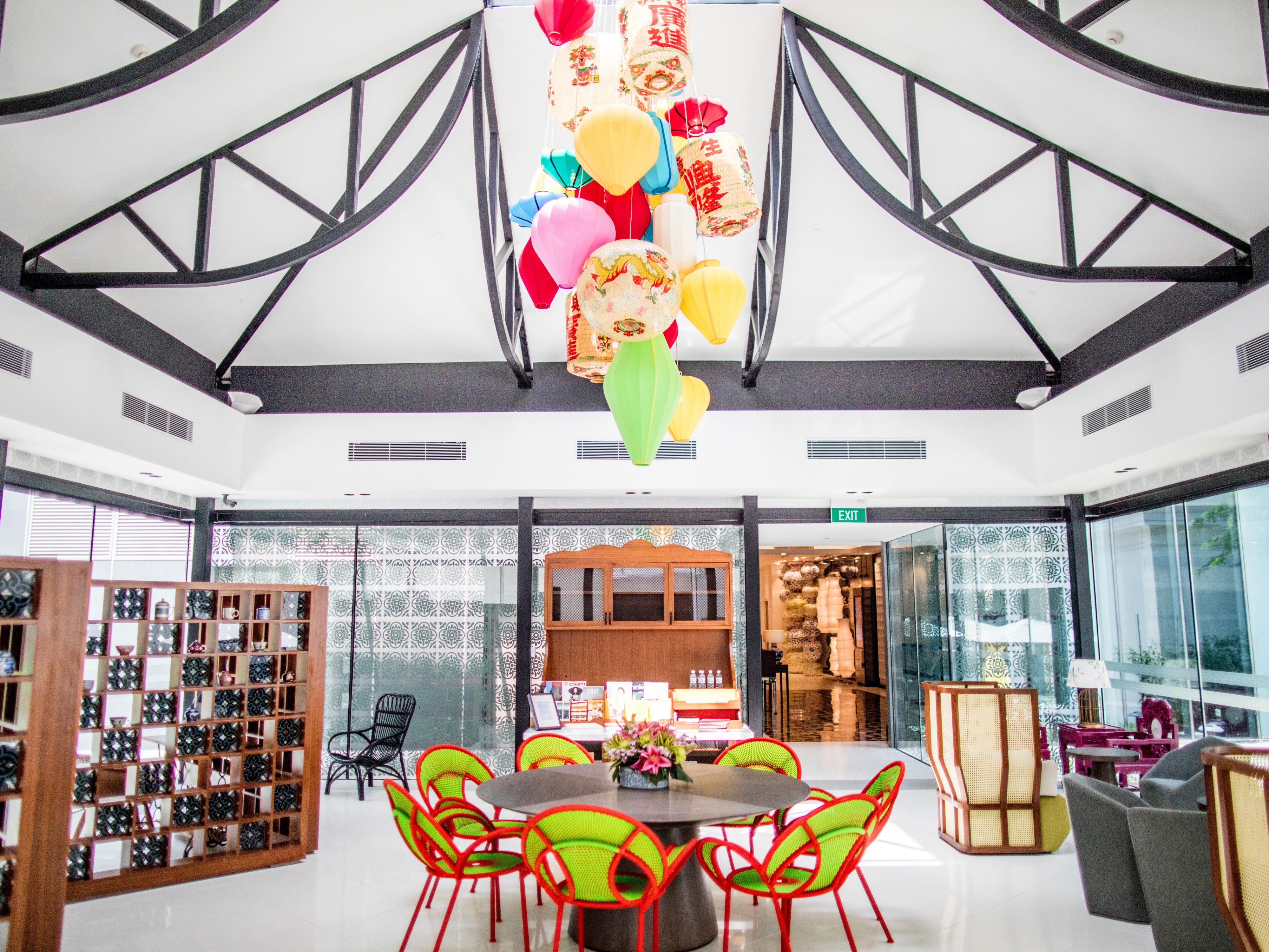 Image 69: Step into our vibrant Pavilion and enjoy the natural sunlight, a high ceiling and vibrant designs that incorporates the colourful charm of the surrounding Katong neighbourhood. From a Mama Stall to Mac desktops, architectural motifs to old-school games, be surprised at our electric Pavilion.