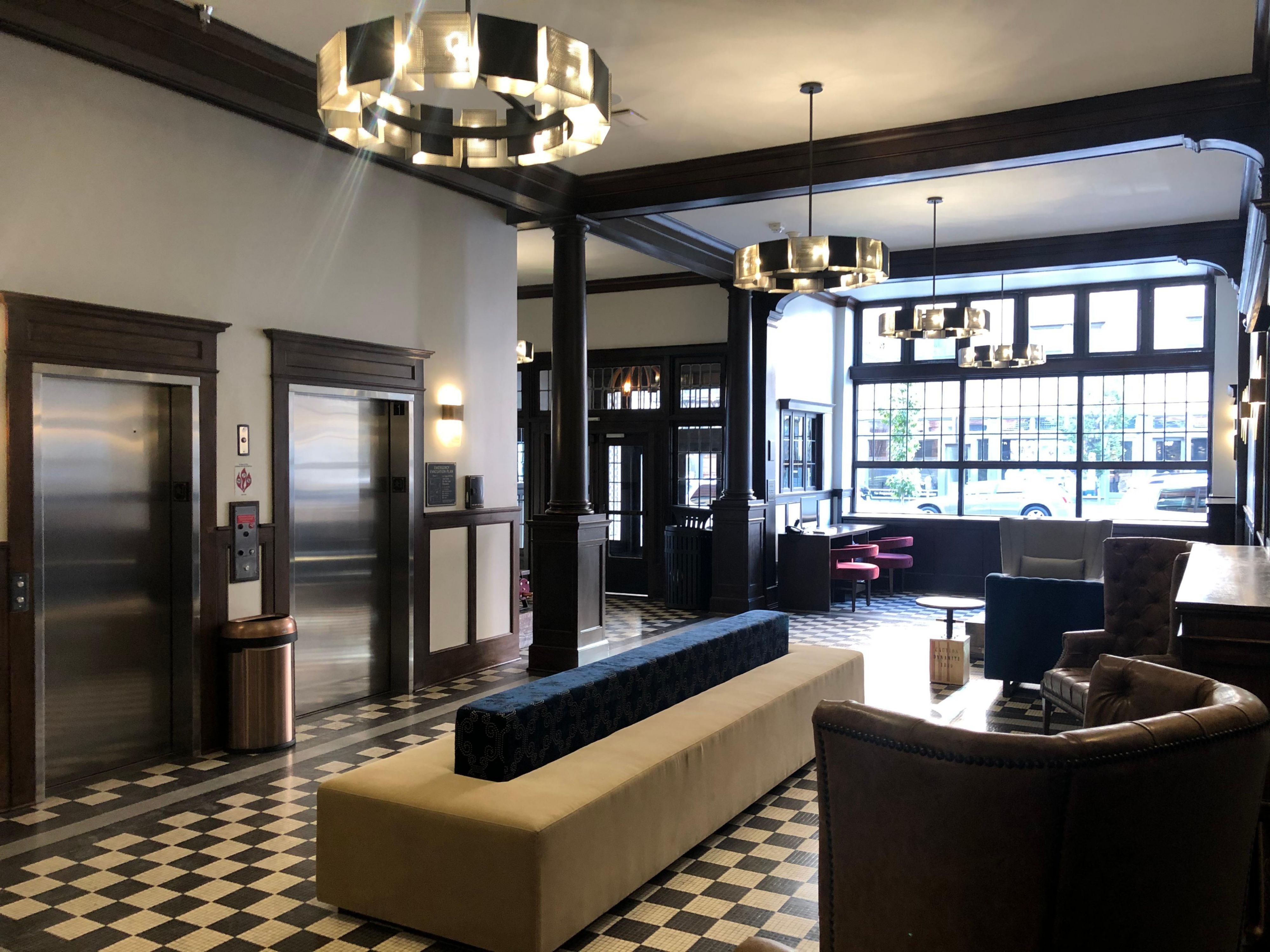 Modern and spacious hotel lobby at Hotel Indigo Downtown Spokane