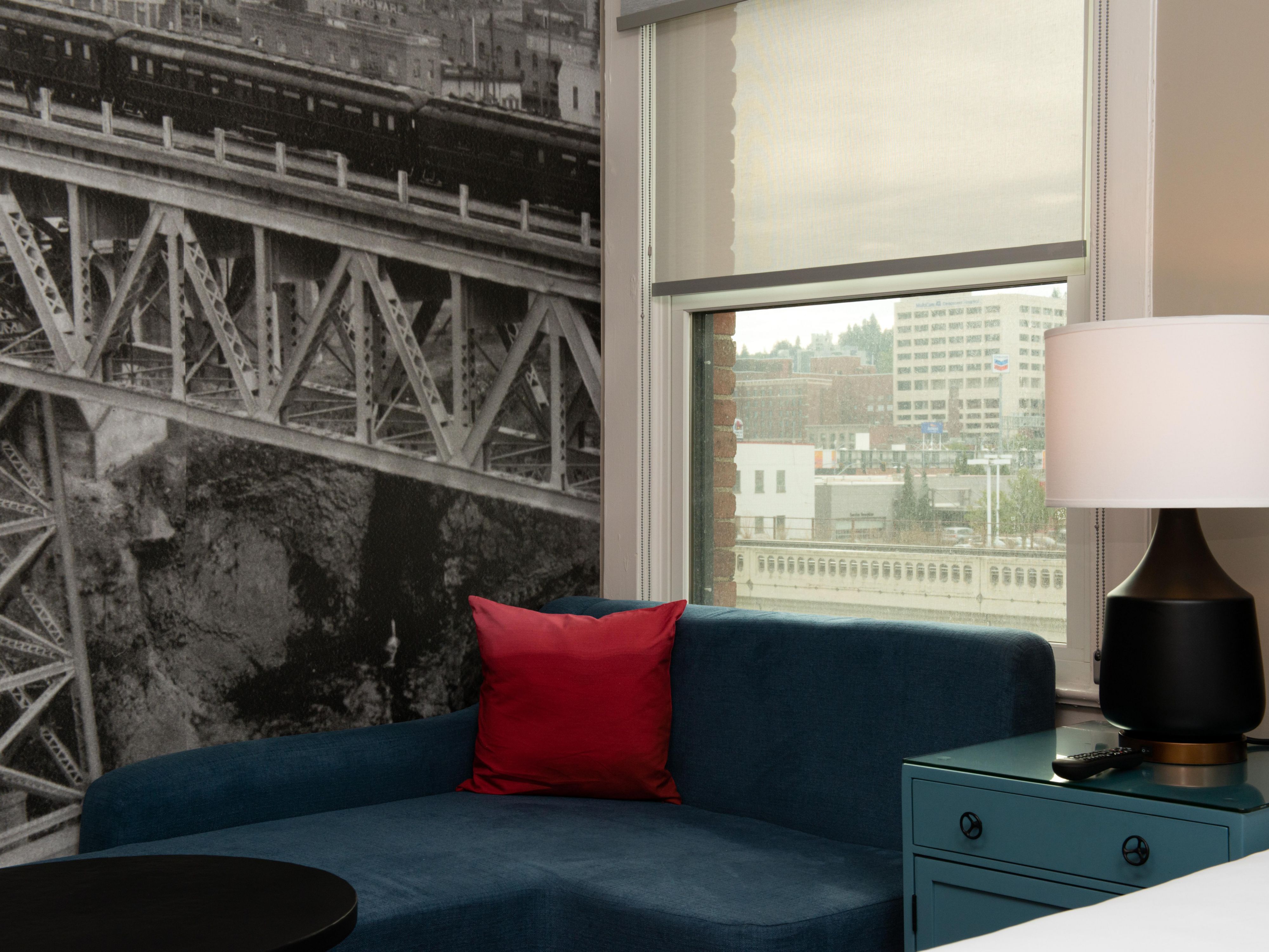 Lounge and relax in our king bed guest room with a sofa.