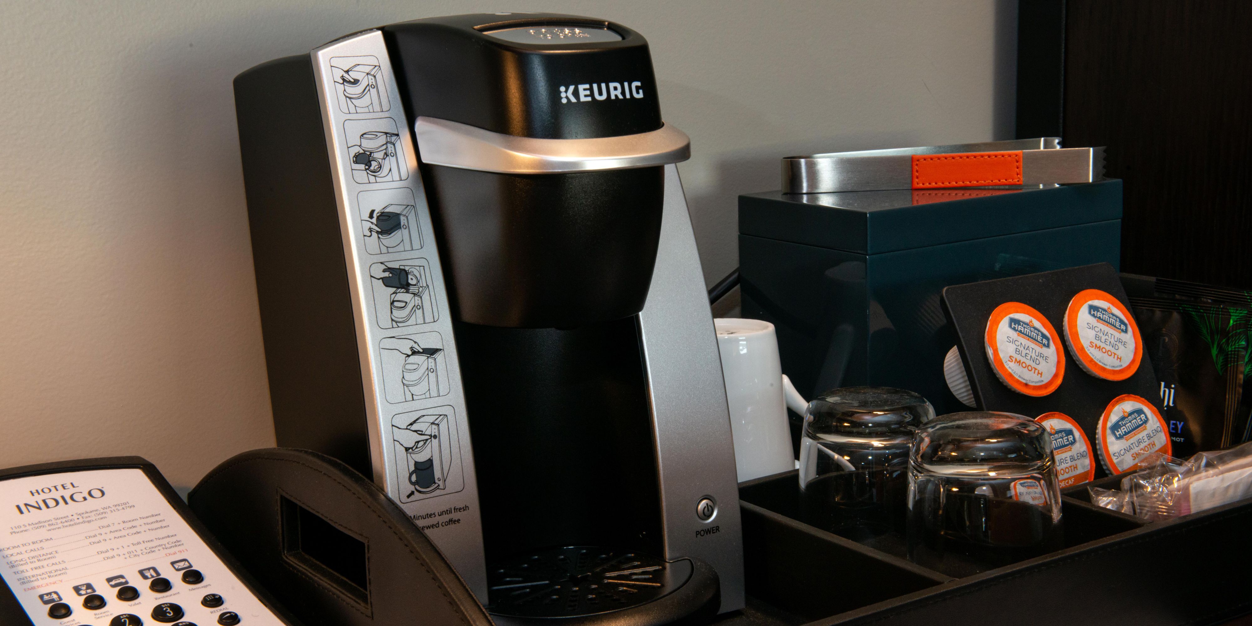 Take advantage of our Keurig and local Thomas Hammer K-cups. 
