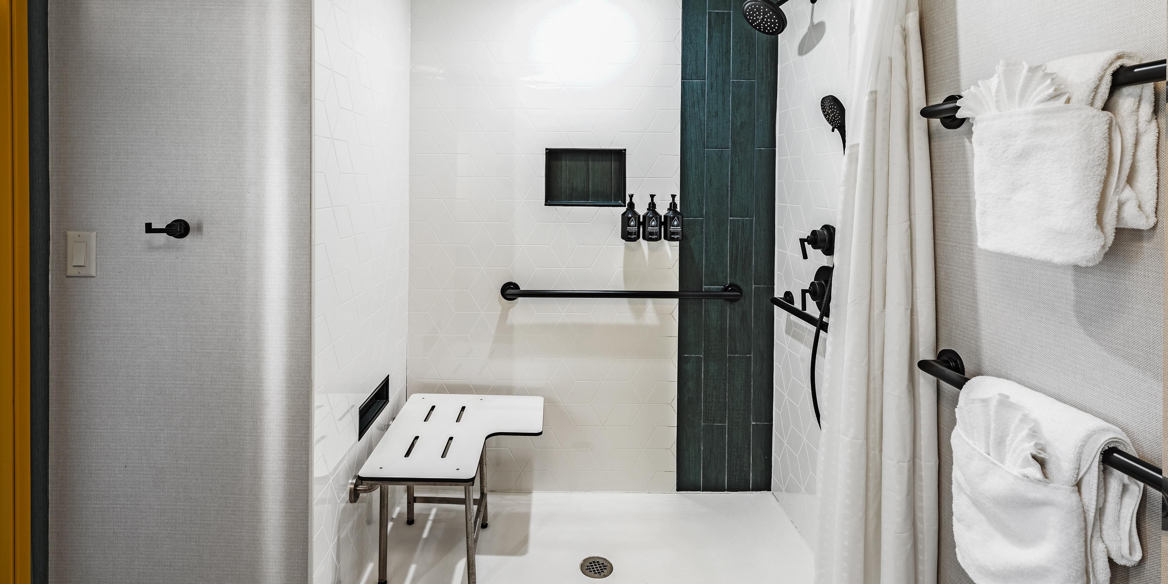 Discover ease of access in our bathroom with a roll-in shower.