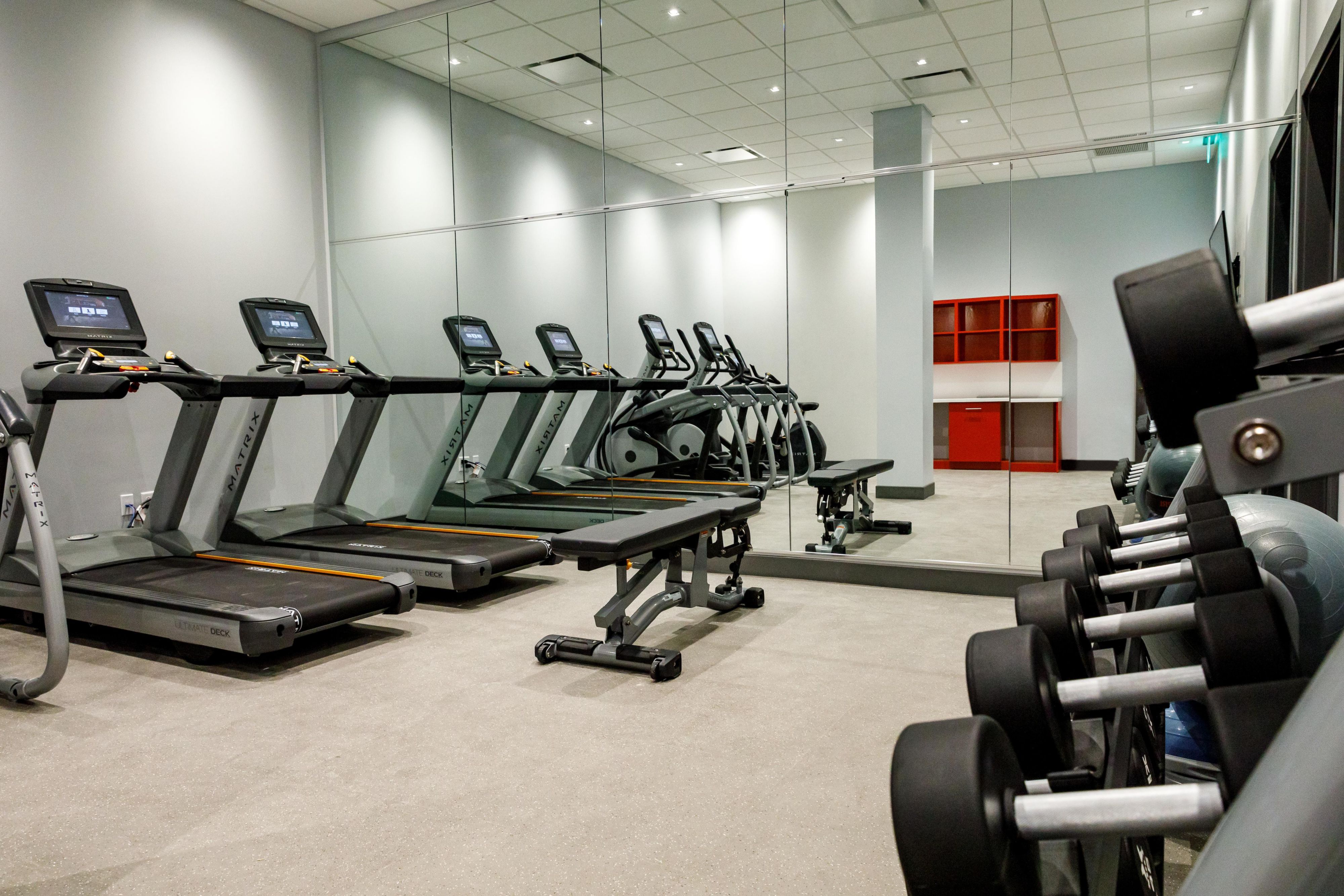 Keep up your workout routine and stay fit at Hotel Indigo® St. Louis Downtown. Our 24-hour Fitness Center features new Matrix cardio equipment, including treadmills and bikes, free weights, a bench, and mirrors in an energizing space.