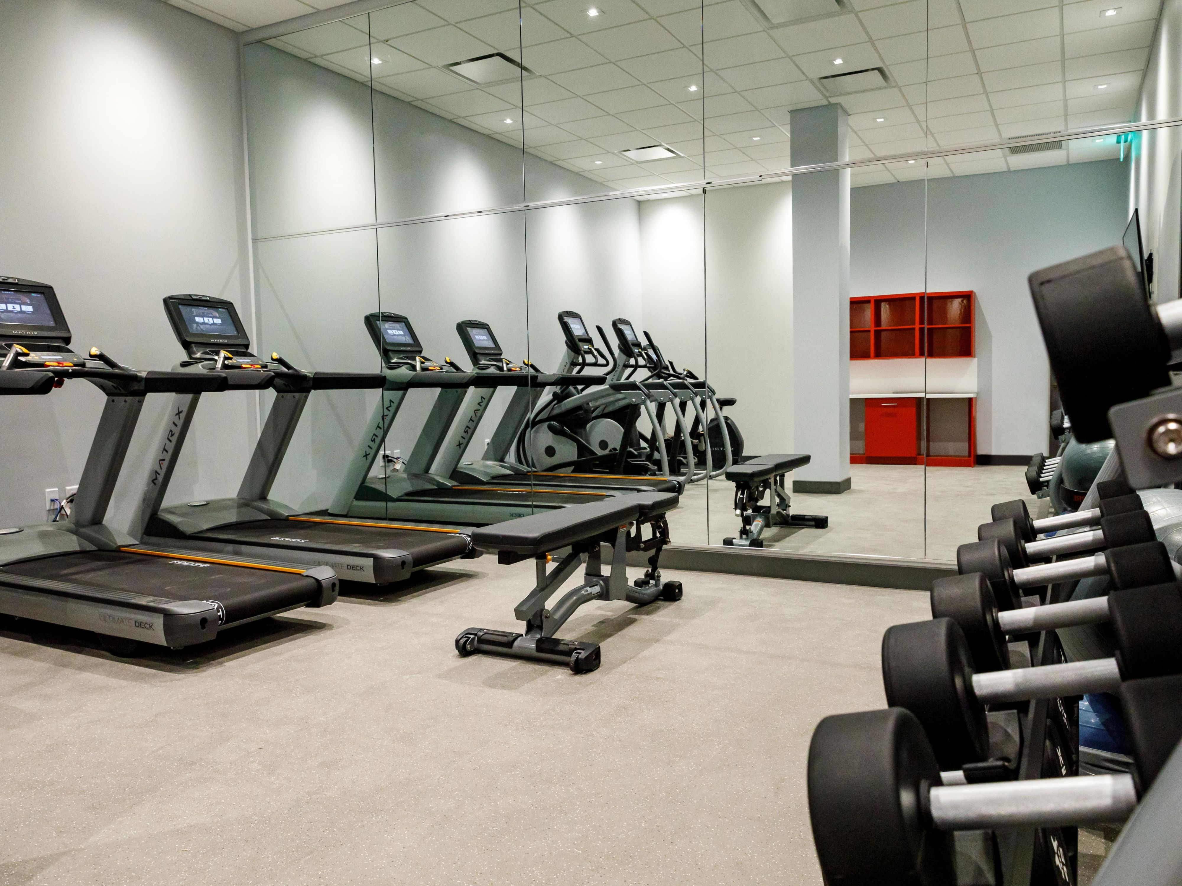 Keep up your workout routine and stay fit at Hotel Indigo® St. Louis Downtown. Our 24-hour Fitness Center features new Matrix cardio equipment, including treadmills and bikes, free weights, a bench, and mirrors in an energizing space.