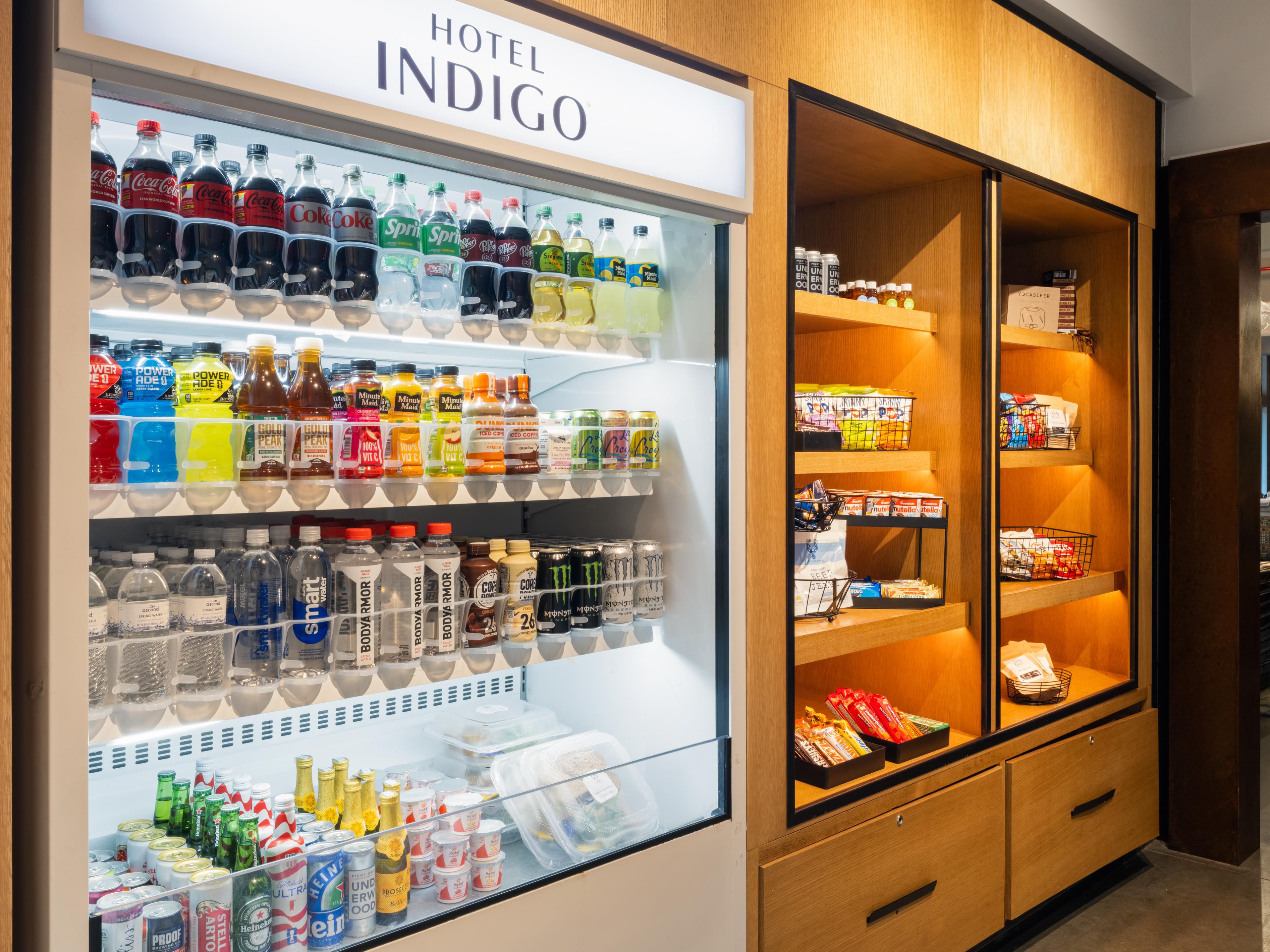 Our marketplace is stocked with snacks and beverages.