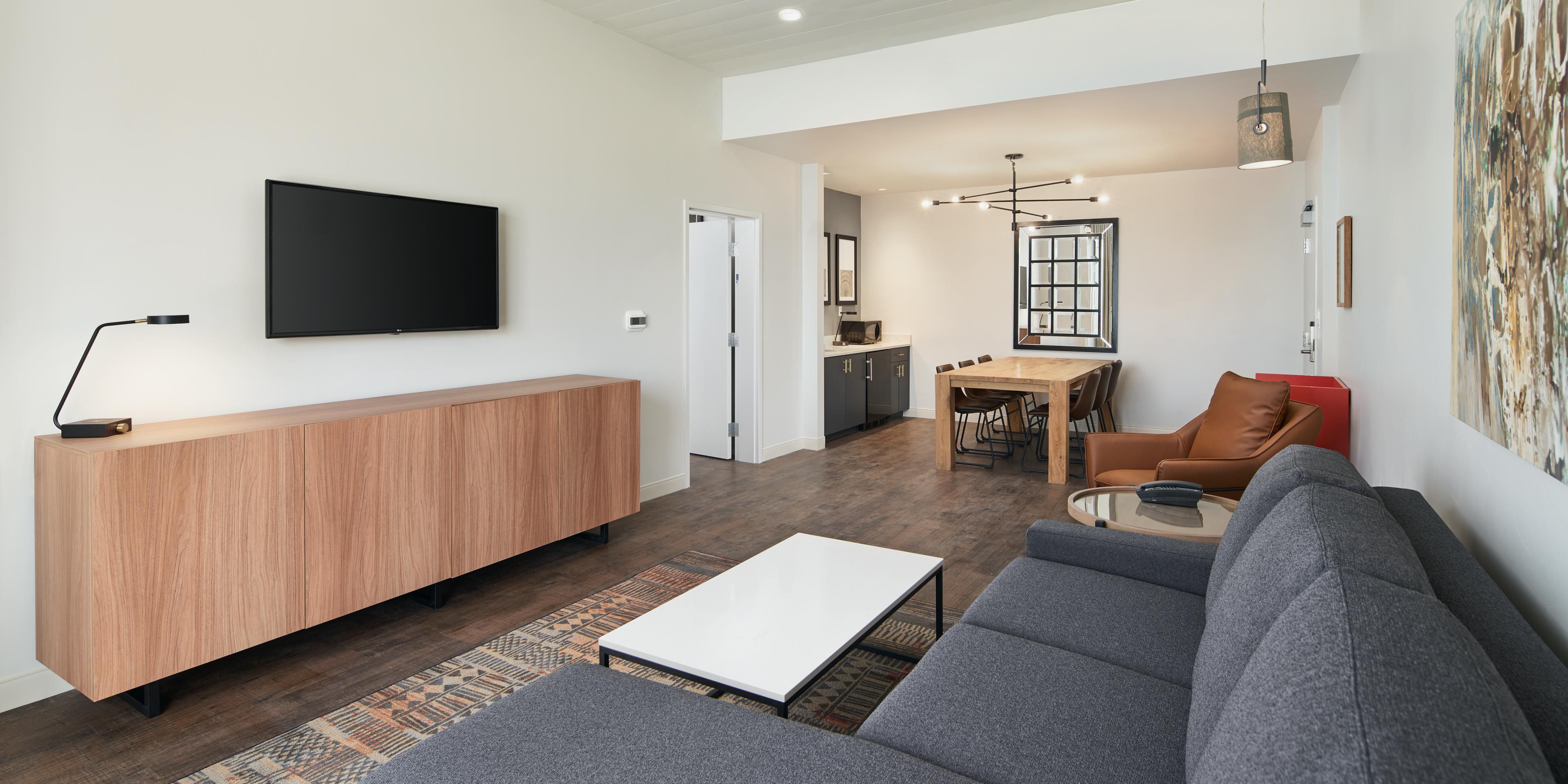 Wheelchair-accessible suite with pullout couch & living space.