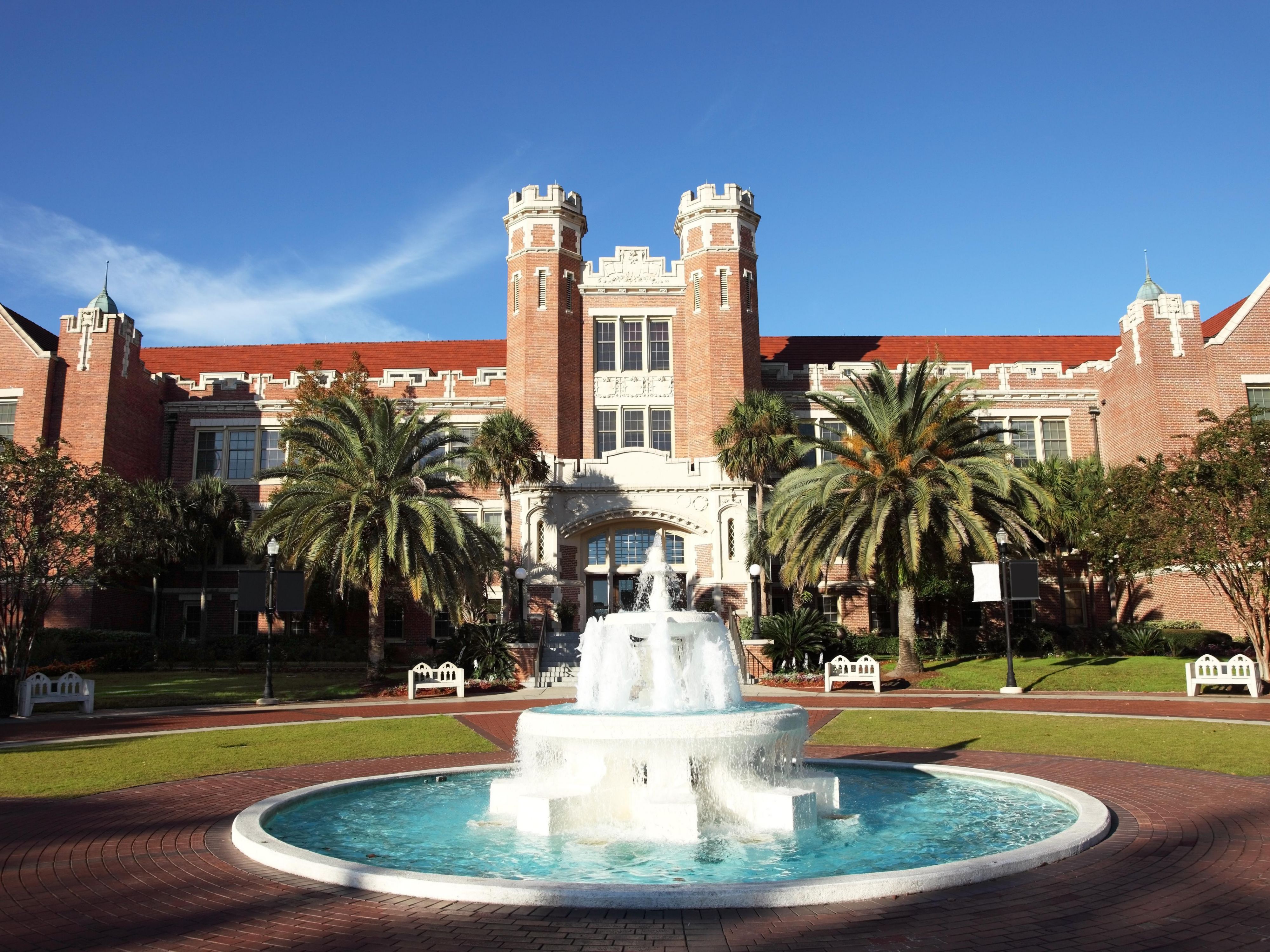 Fountain in front of a building at Florida State University.