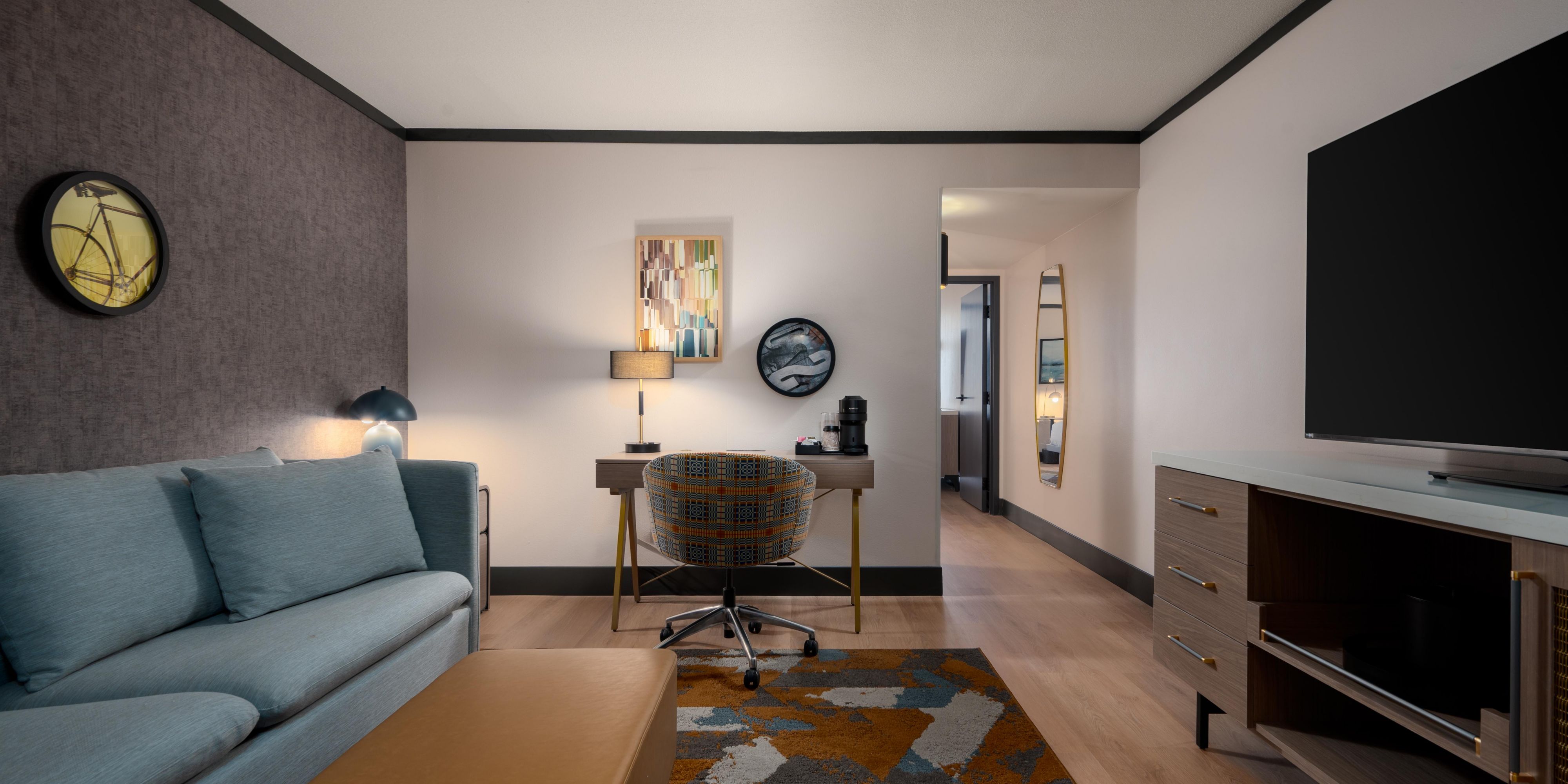 Enjoy complimentary TV cable from the comfort of an in-room couch.