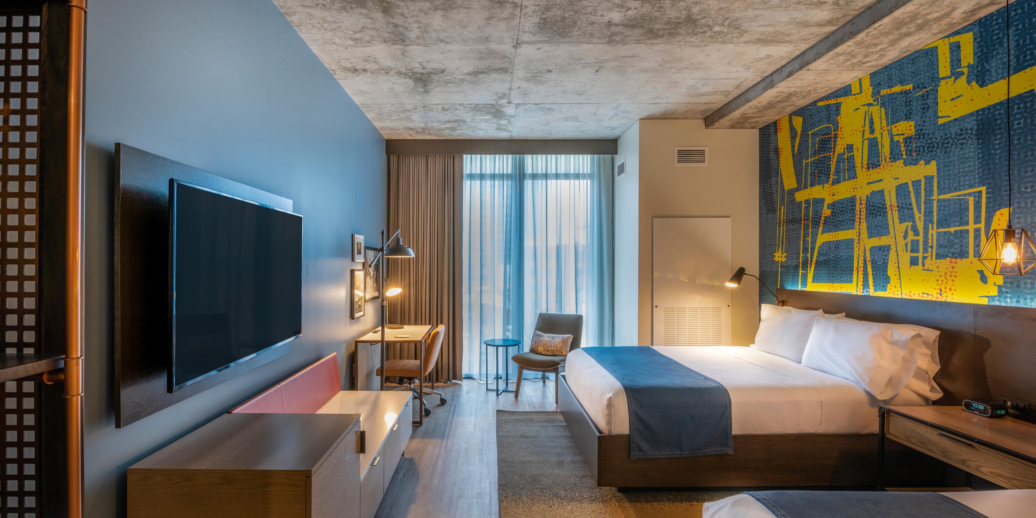 Concrete ceilings and exposed concrete take you back to the 1920s